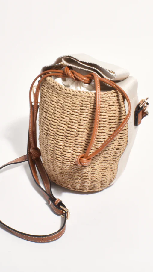 Cleo Woven Bucket Handbag - Natural / Tan - Image 4