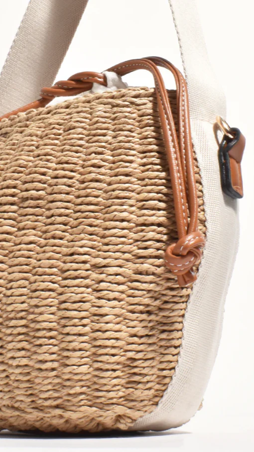 Cleo Woven Bucket Handbag - Natural / Tan - Image 8