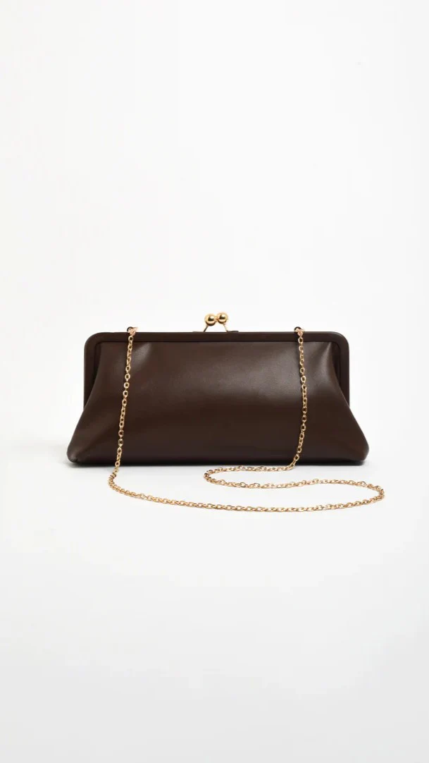 Clip Top Soft Rectangle Clutch - Chocolate