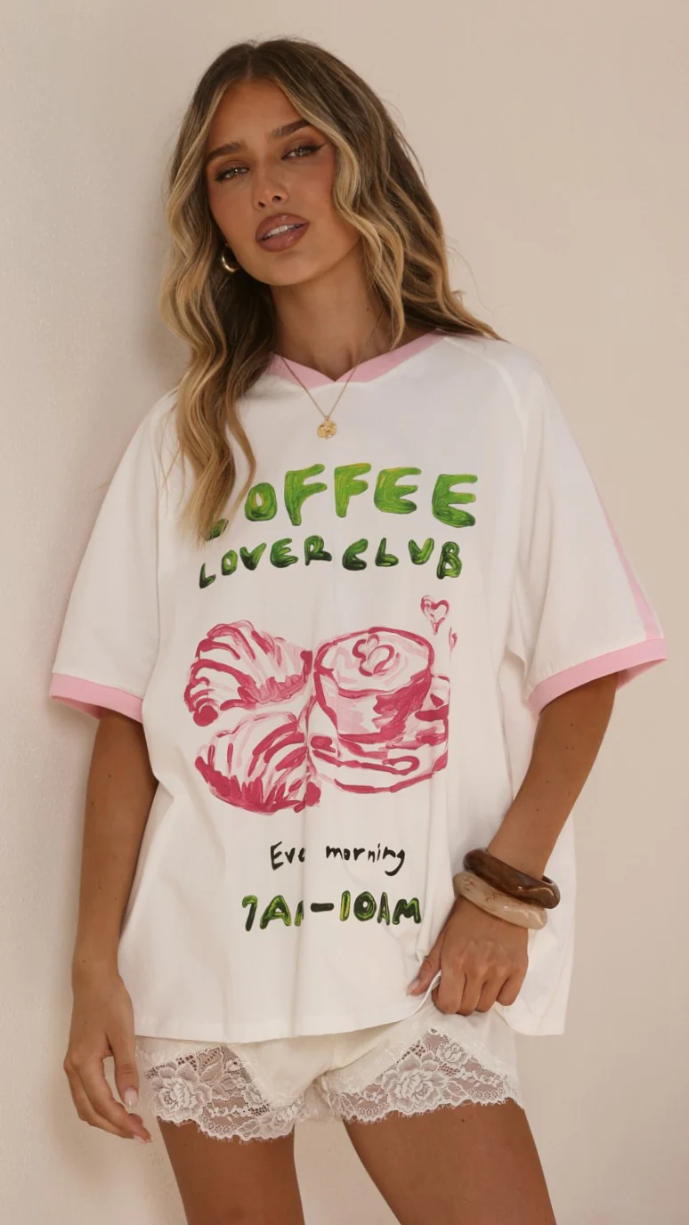 Coffee Lover Club Tee - White/Pink