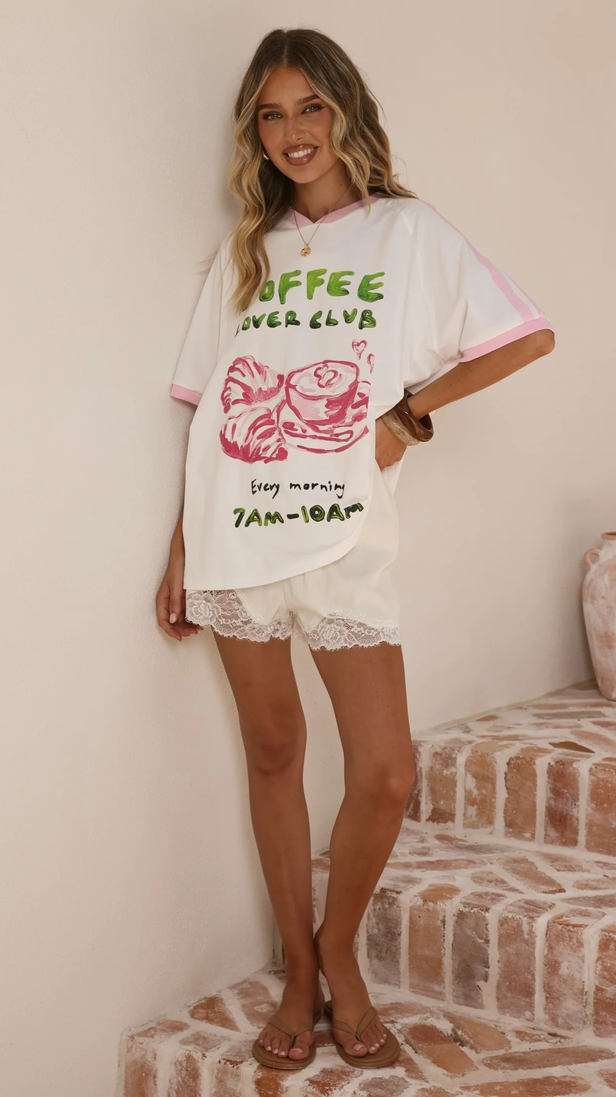 Coffee Lover Club Tee - White/Pink - Image 3