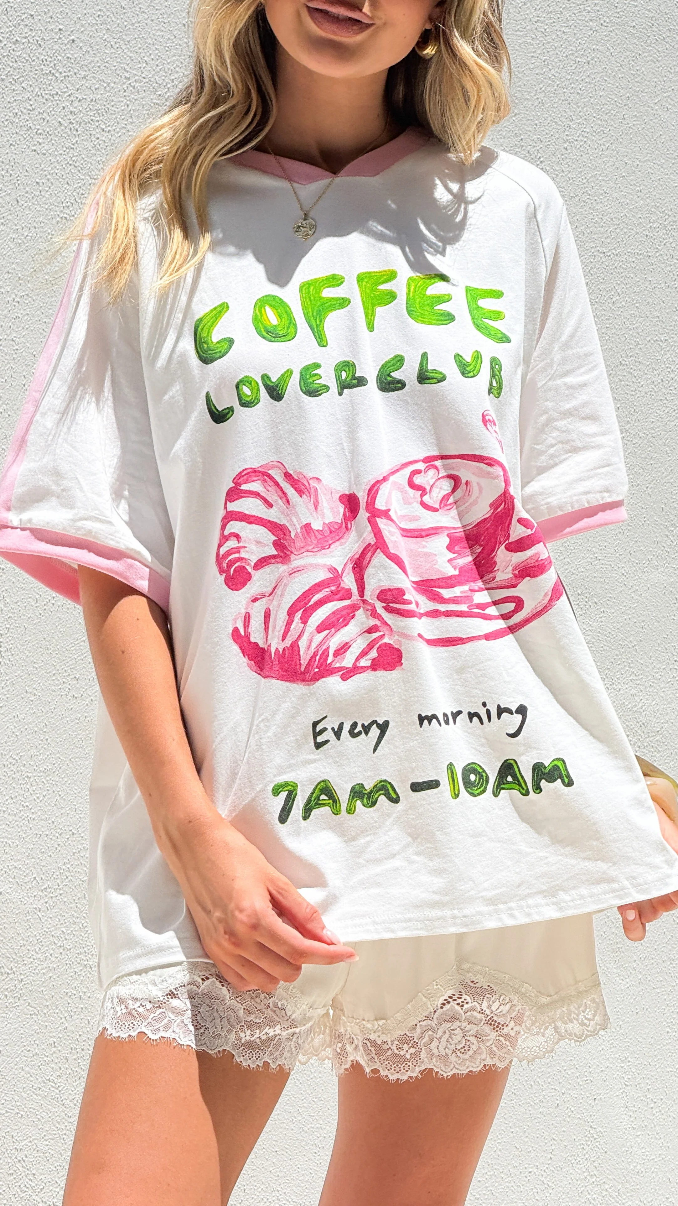 Coffee Lover Club Tee - White/Pink - Image 4