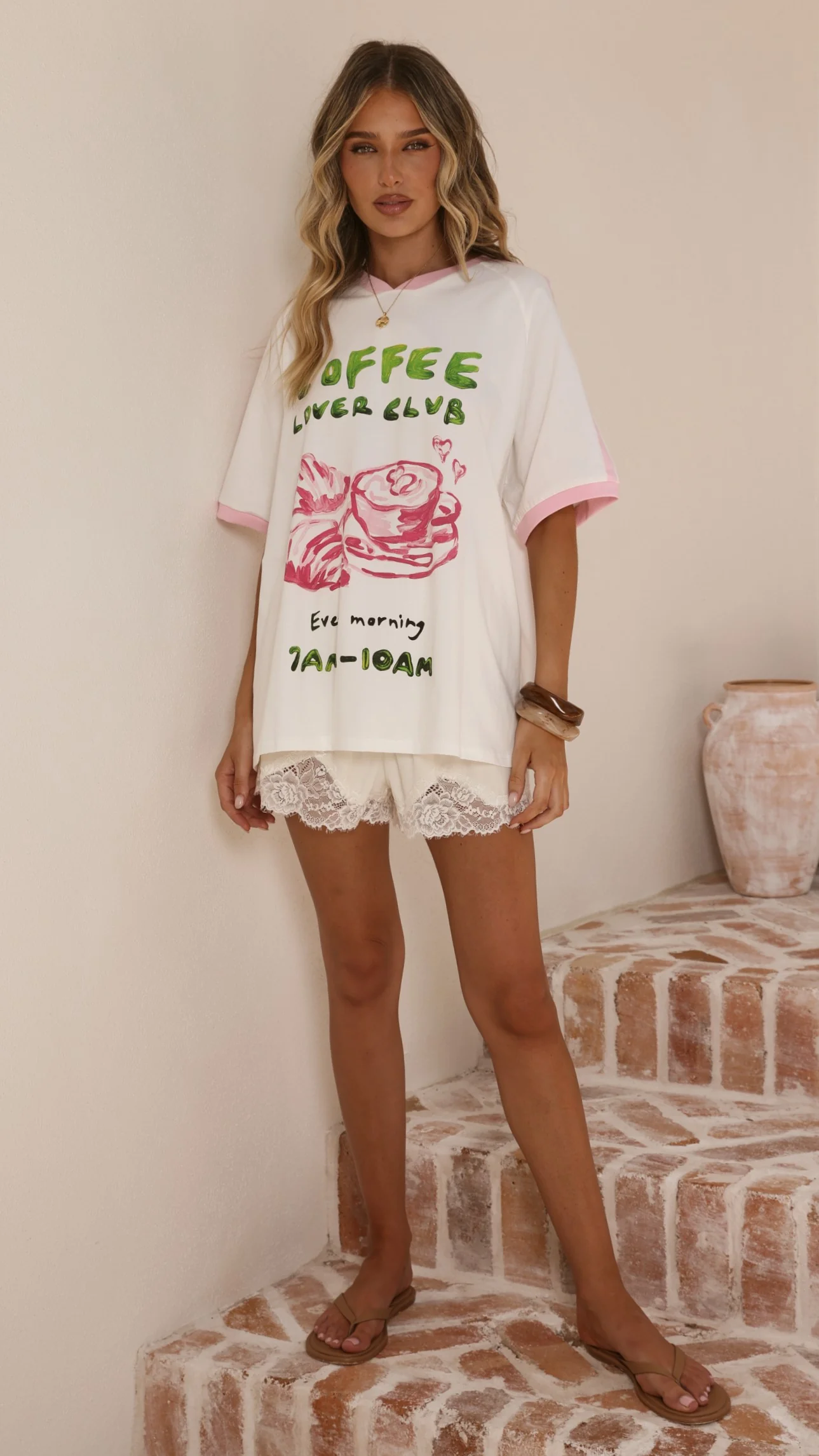 Coffee Lover Club Tee - White/Pink - Image 5