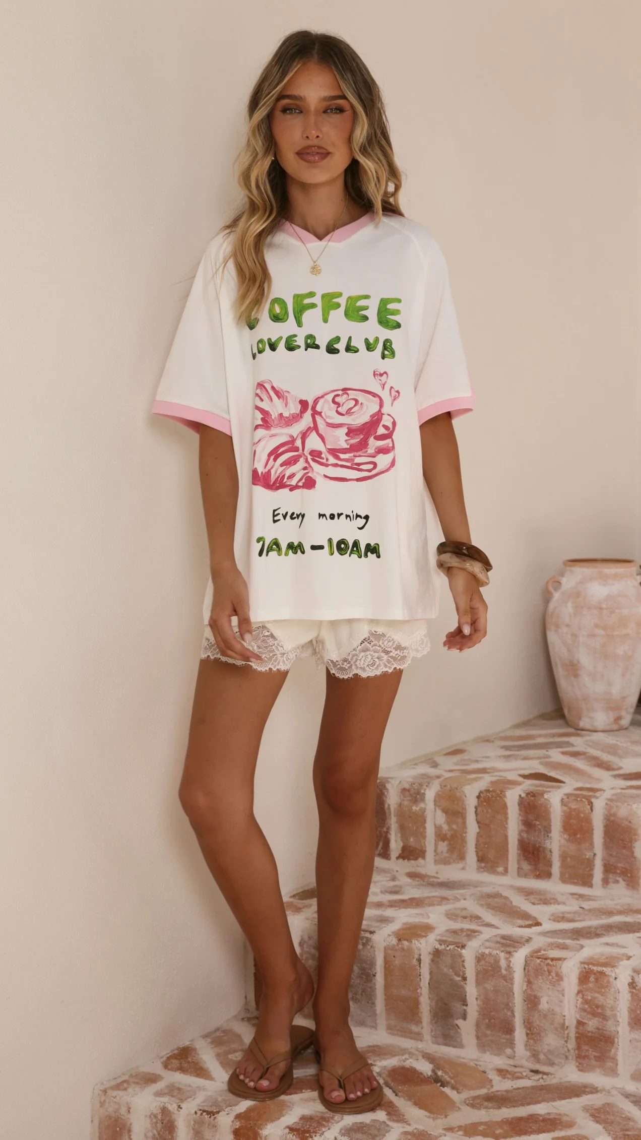 Coffee Lover Club Tee - White/Pink - Image 6