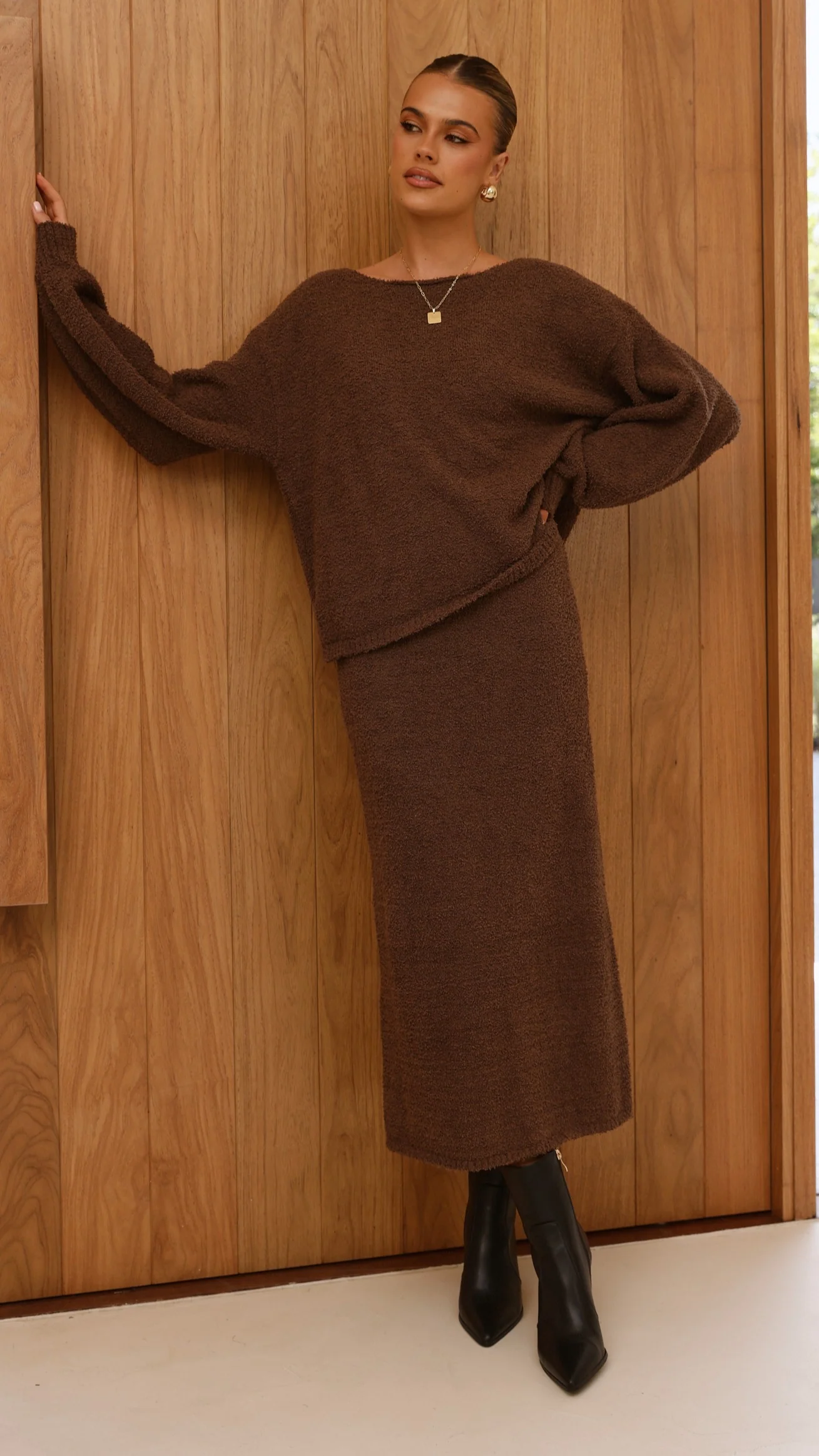 Cohen Knit Midi Skirt - Chocolate - Image 6