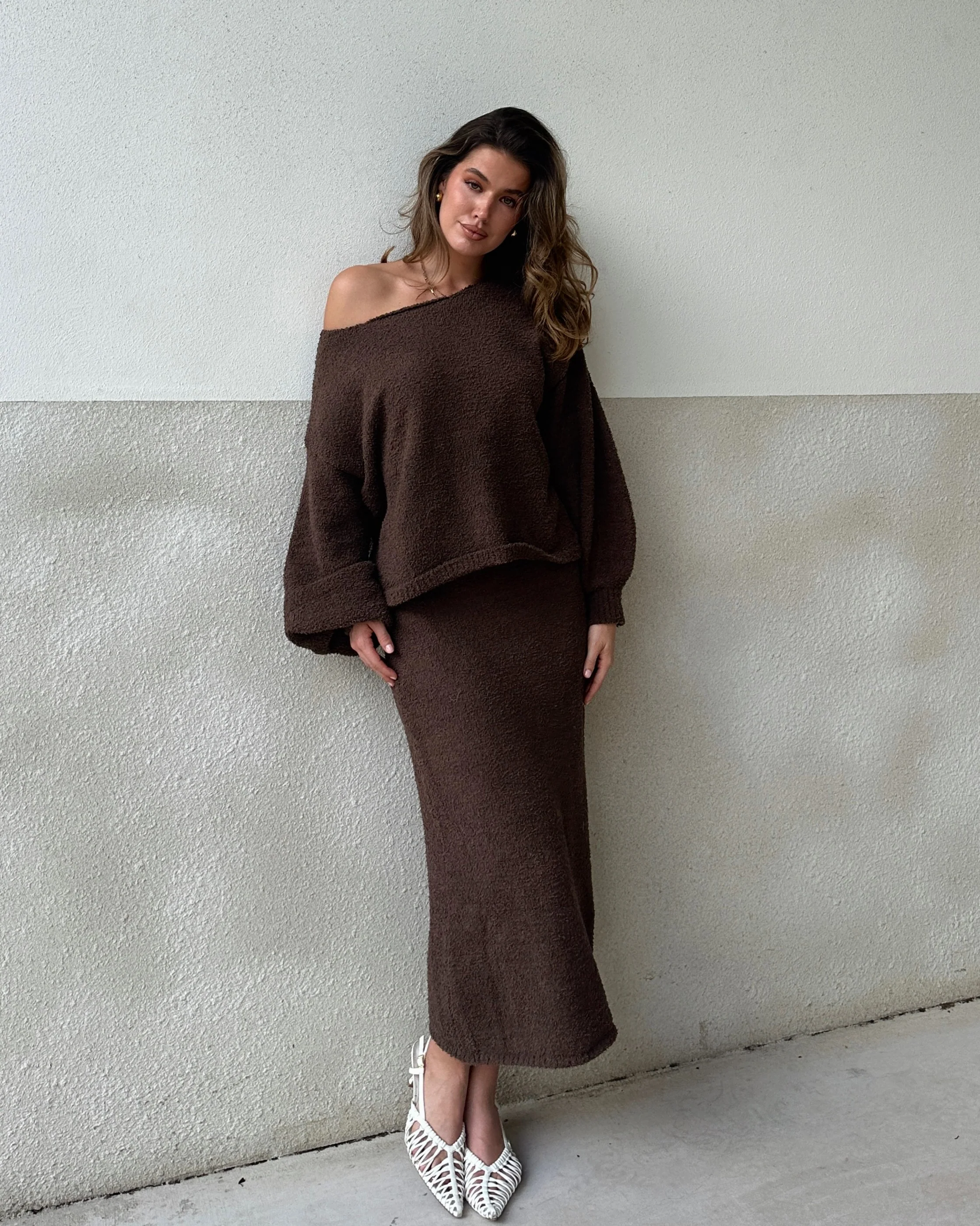 Cohen Knit Midi Skirt - Chocolate - Image 2