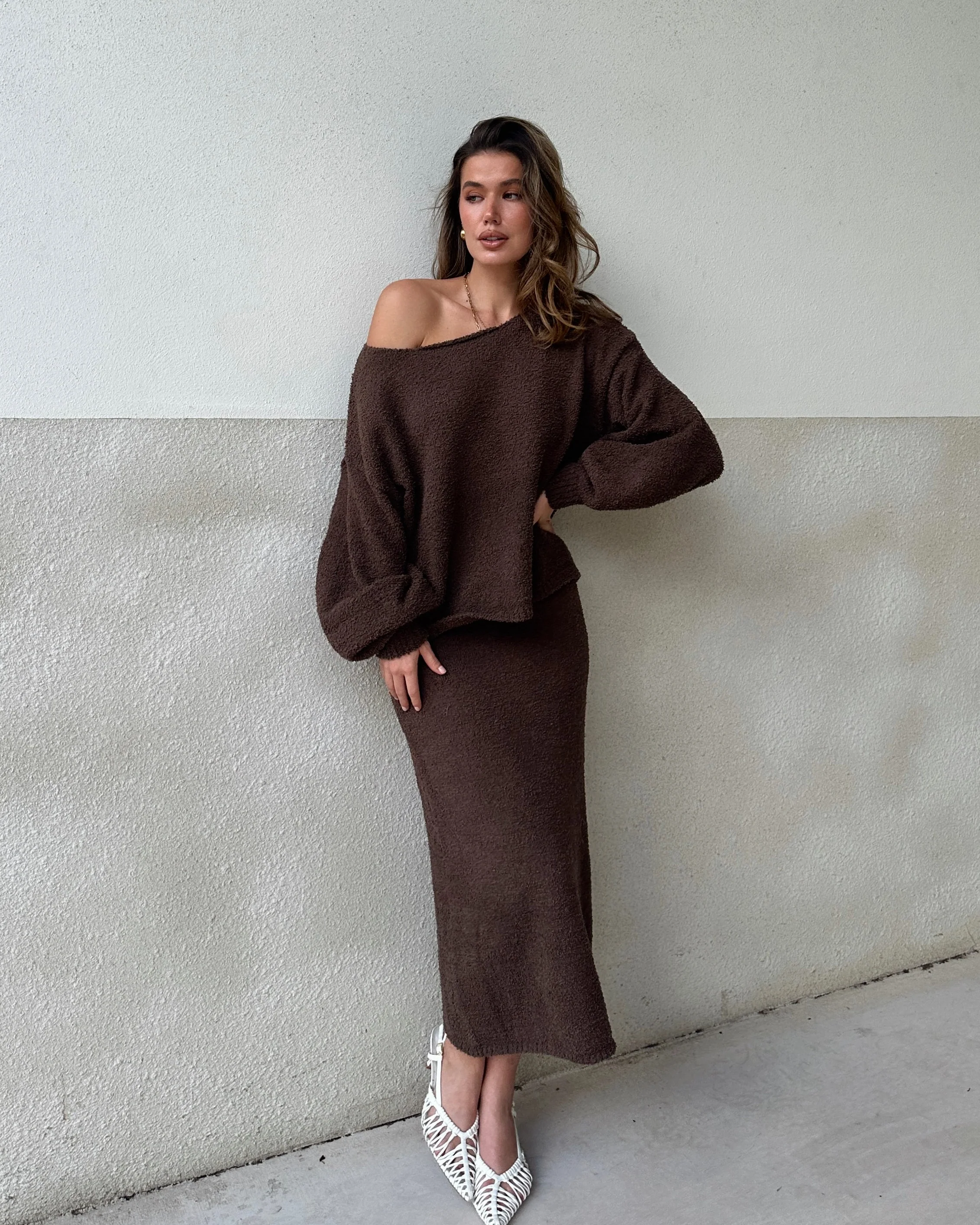 Cohen Knit Midi Skirt - Chocolate - Image 5