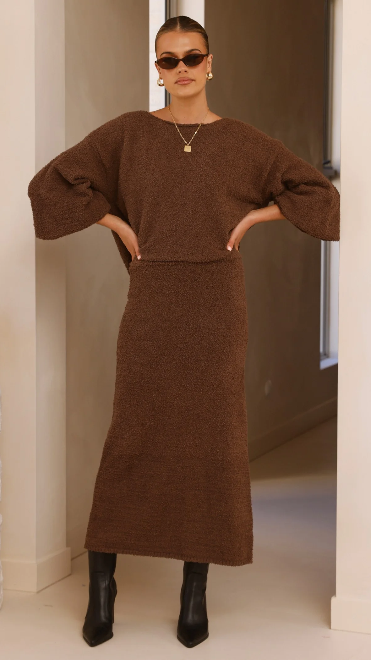 Cohen Knit Midi Skirt - Chocolate - Image 9
