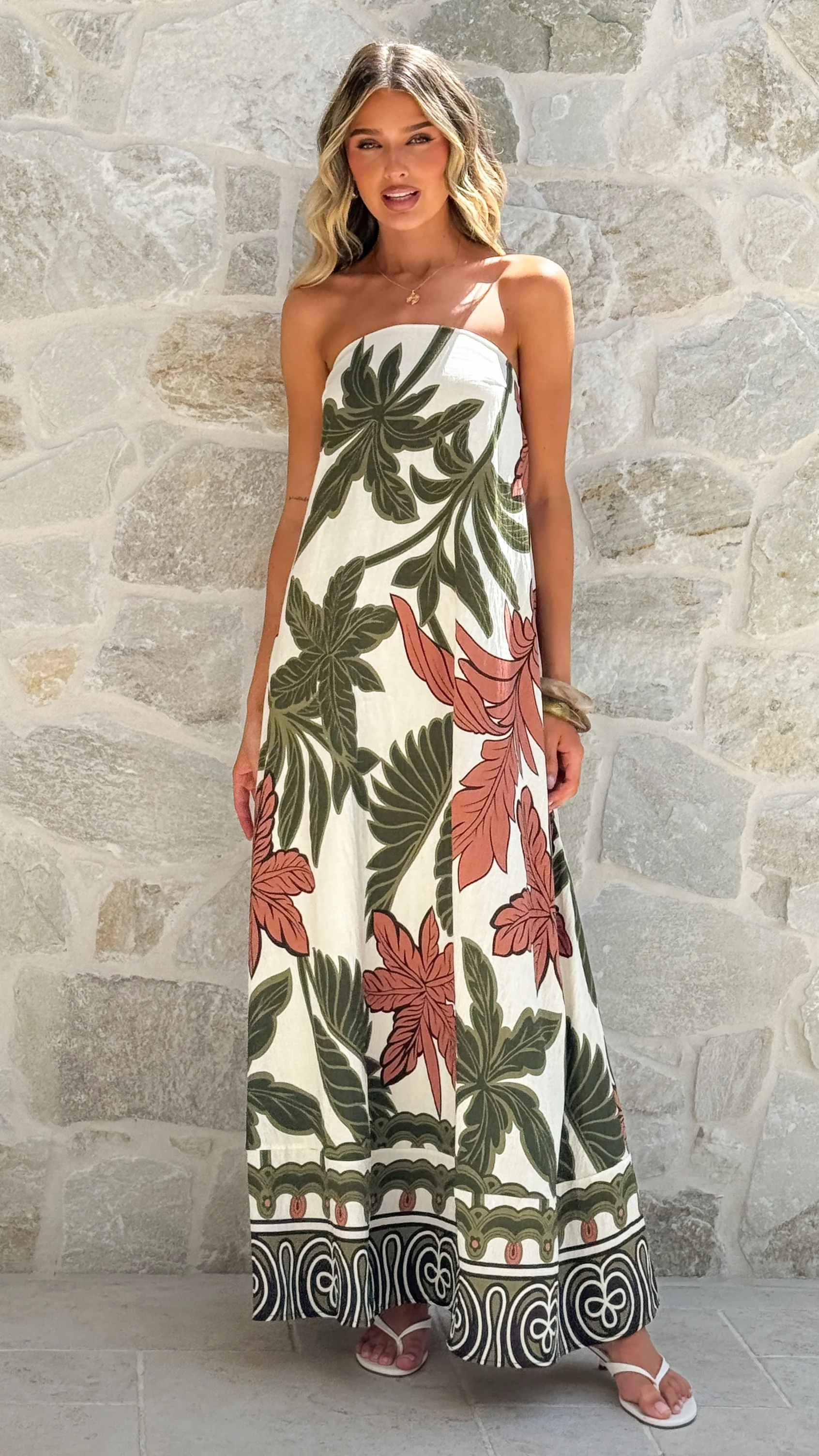 Connie Maxi Dress - Green/Beige Palm - Image 5