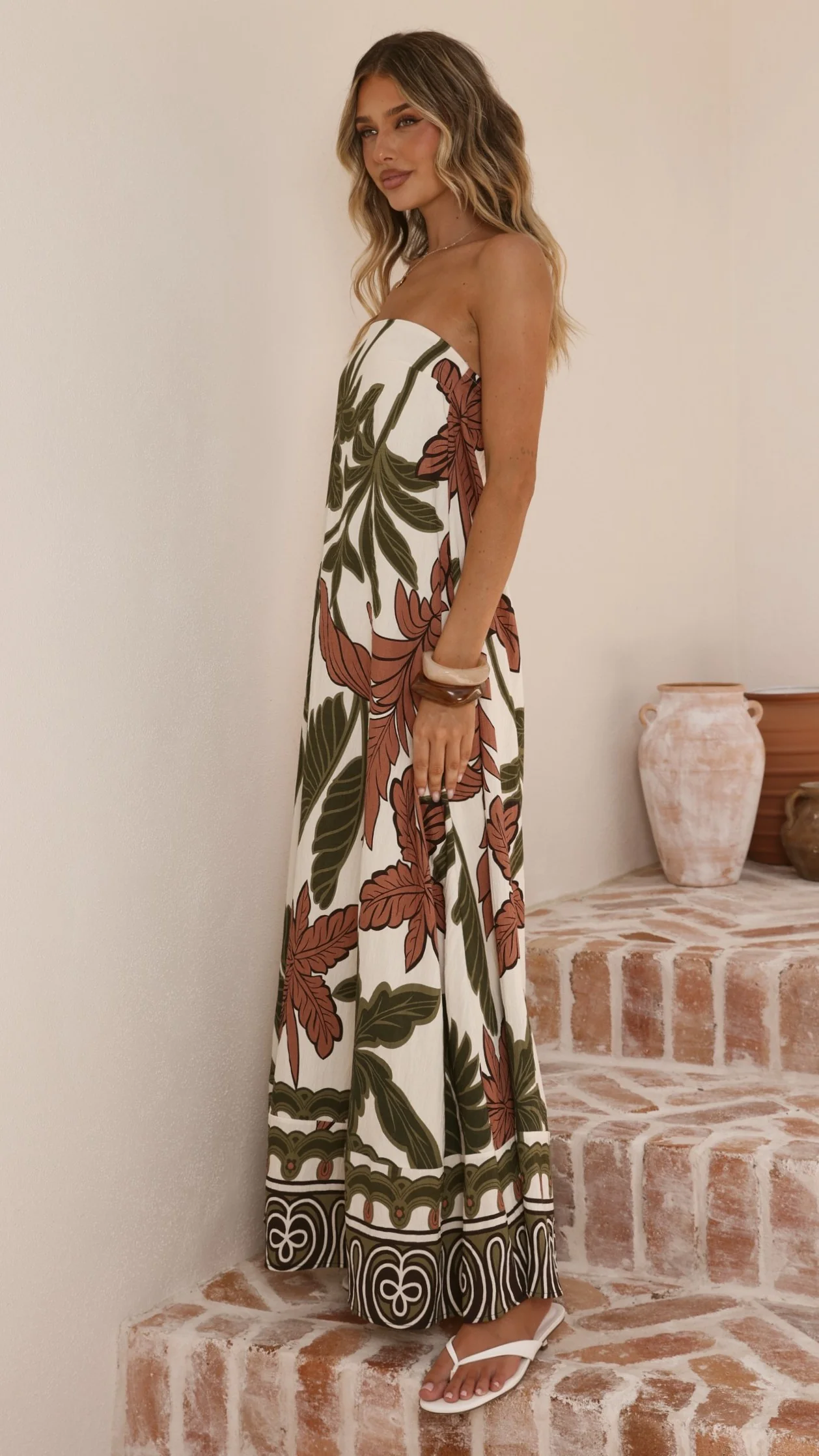 Connie Maxi Dress - Green/Beige Palm - Image 6