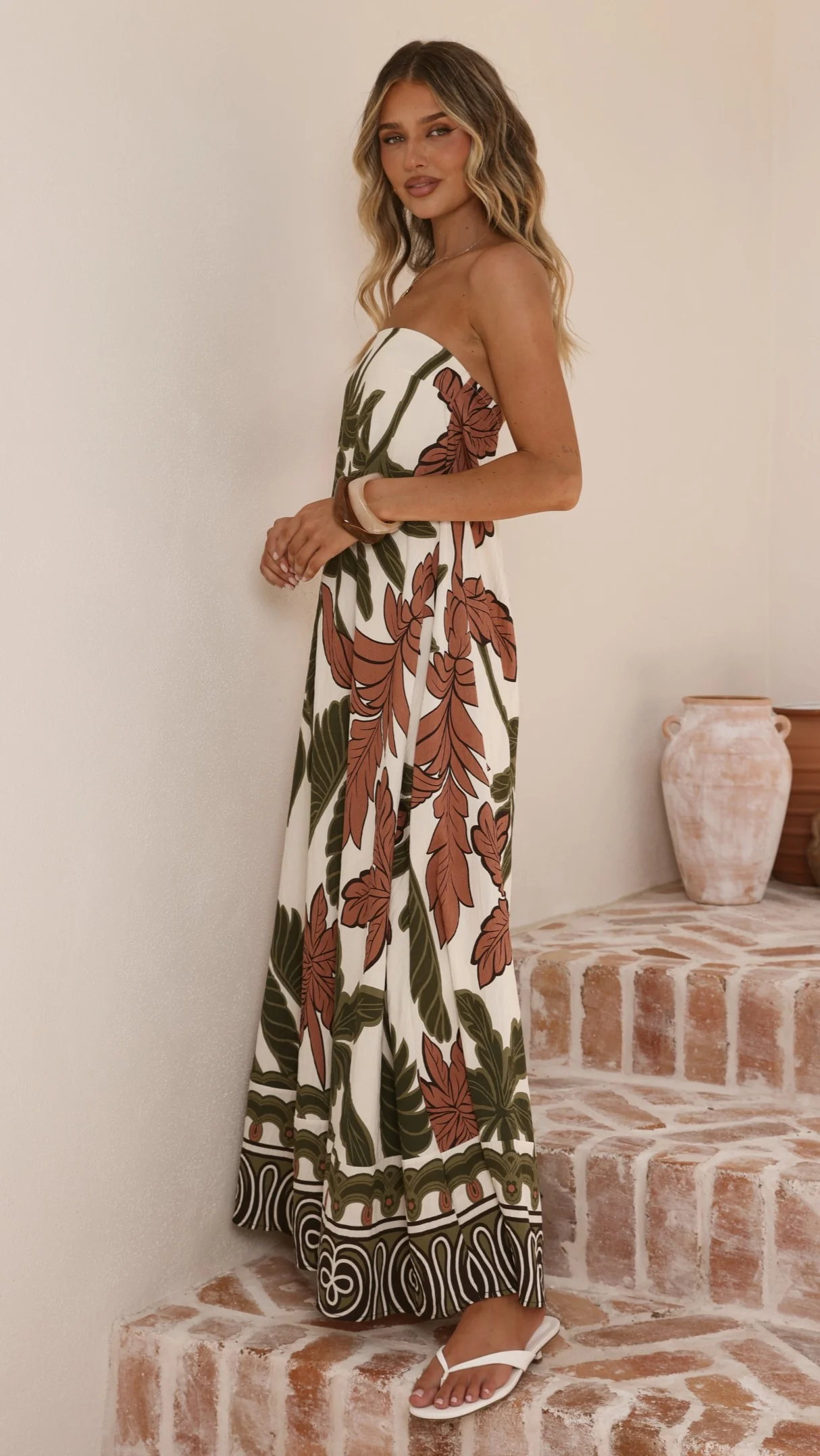 Connie Maxi Dress - Green/Beige Palm - Image 7
