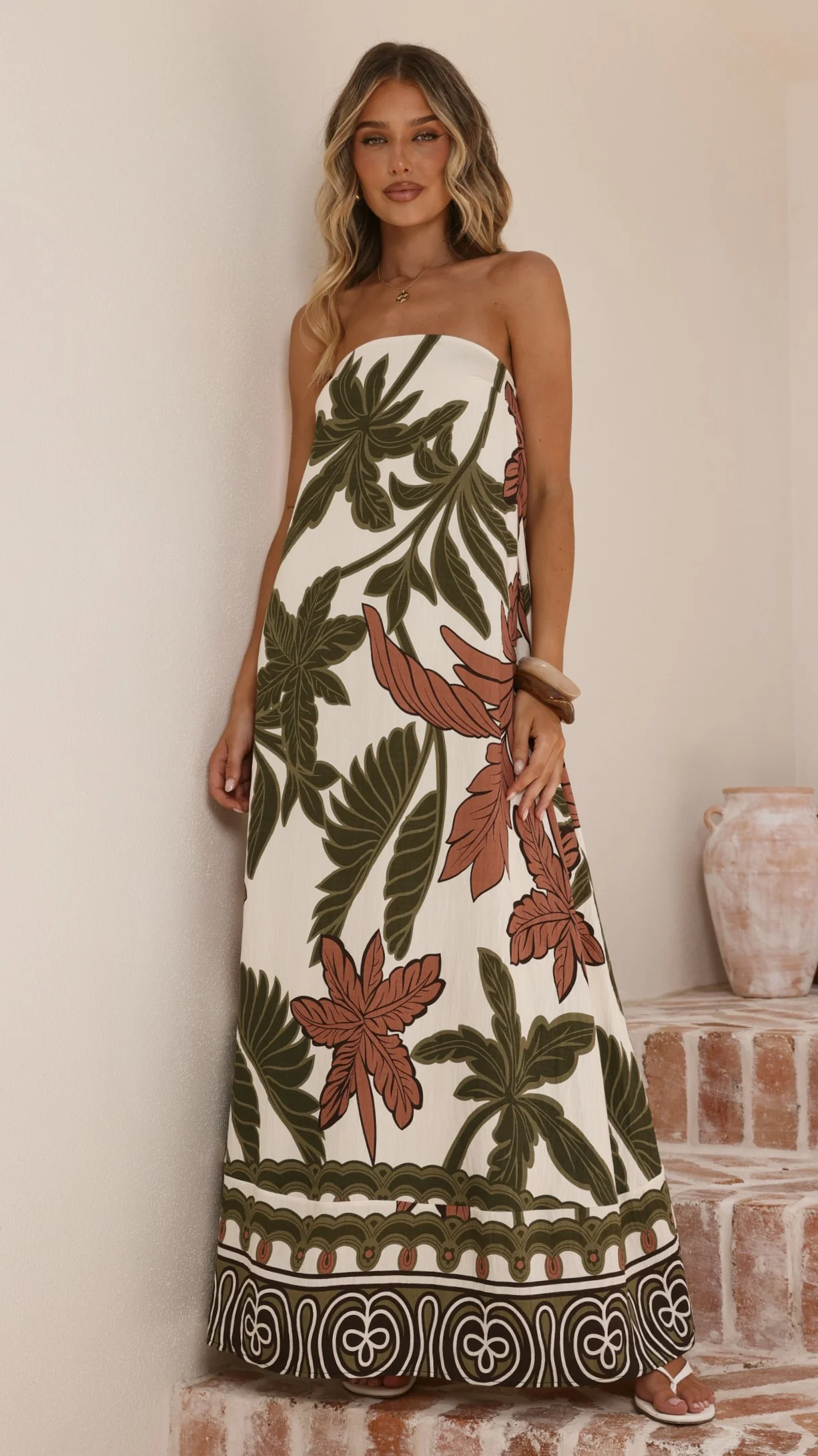 Connie Maxi Dress - Green/Beige Palm - Image 9
