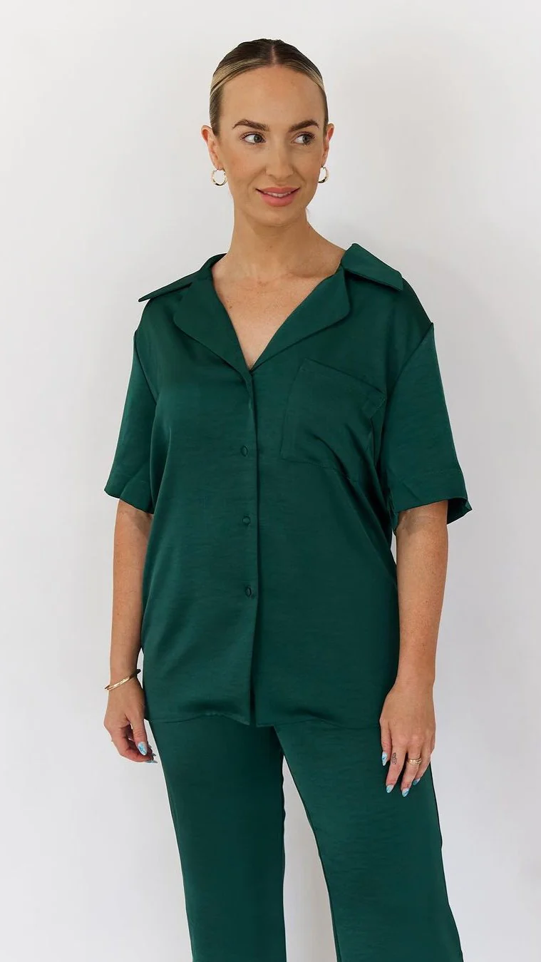 Courtney Button Up Shirt - Emerald - Image 5
