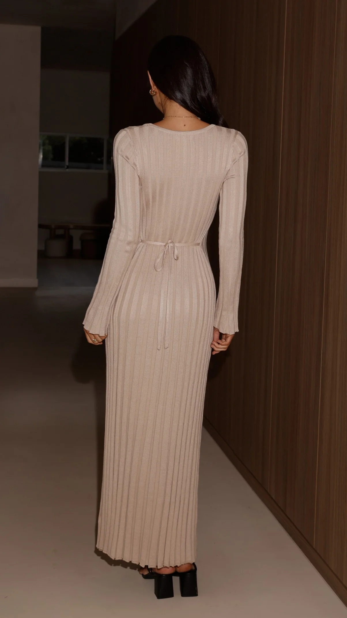 Cyra Long Sleeve Maxi Dress - Beige - Image 2