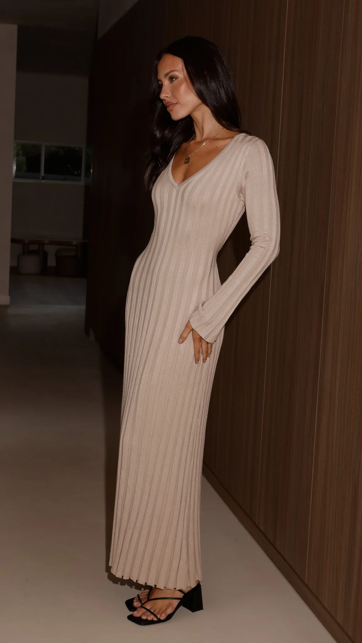 Cyra Long Sleeve Maxi Dress - Beige - Image 8