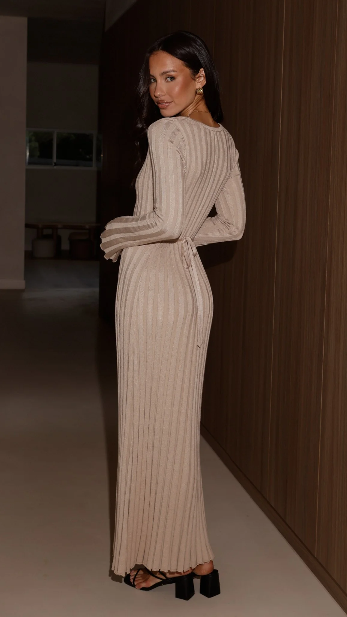 Cyra Long Sleeve Maxi Dress - Beige - Image 9