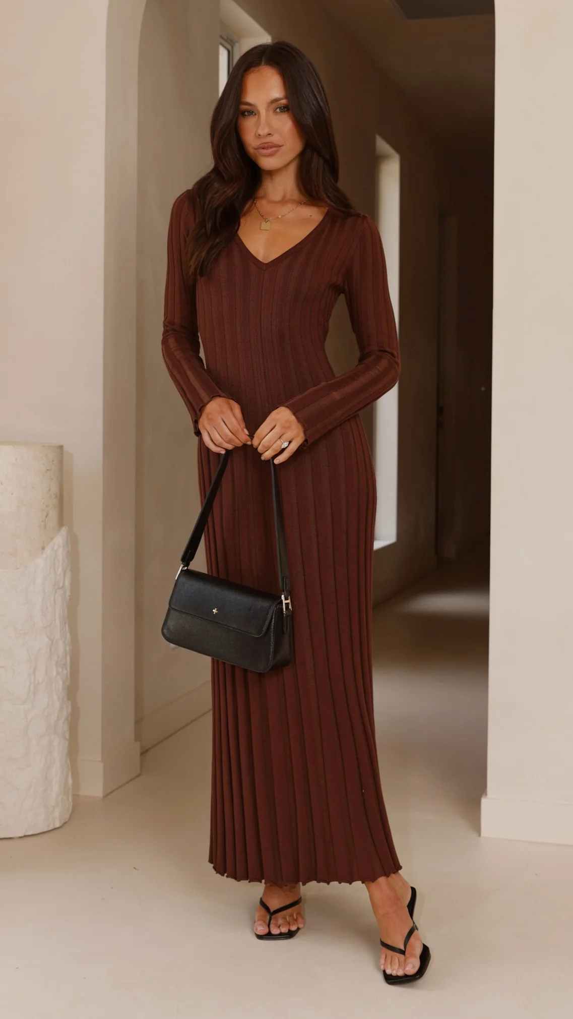 Cyra Long Sleeve Maxi Dress - Chocolate - Image 8