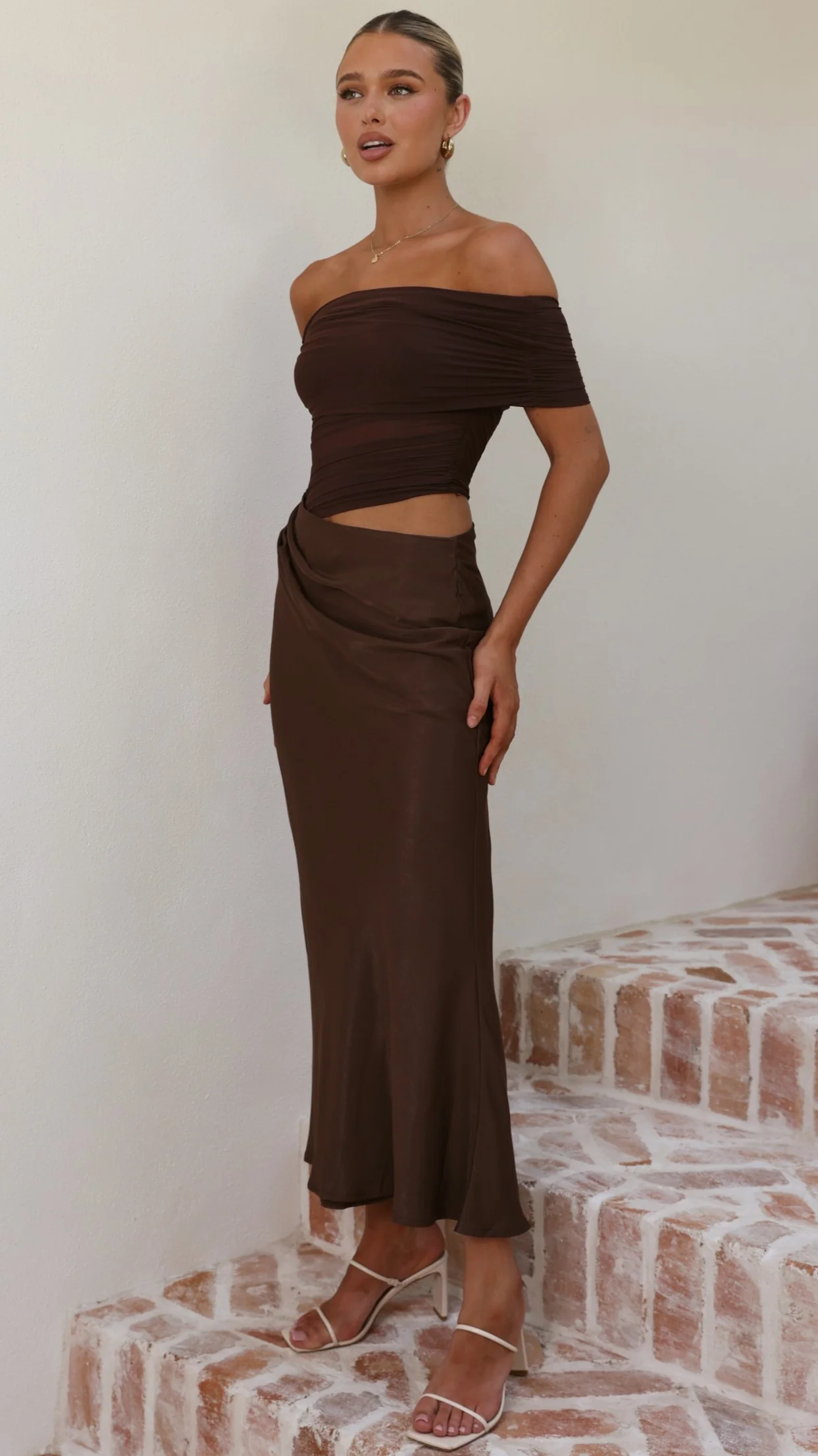 Daena Off Shoulder Maxi Dress - Chocolate - Image 4