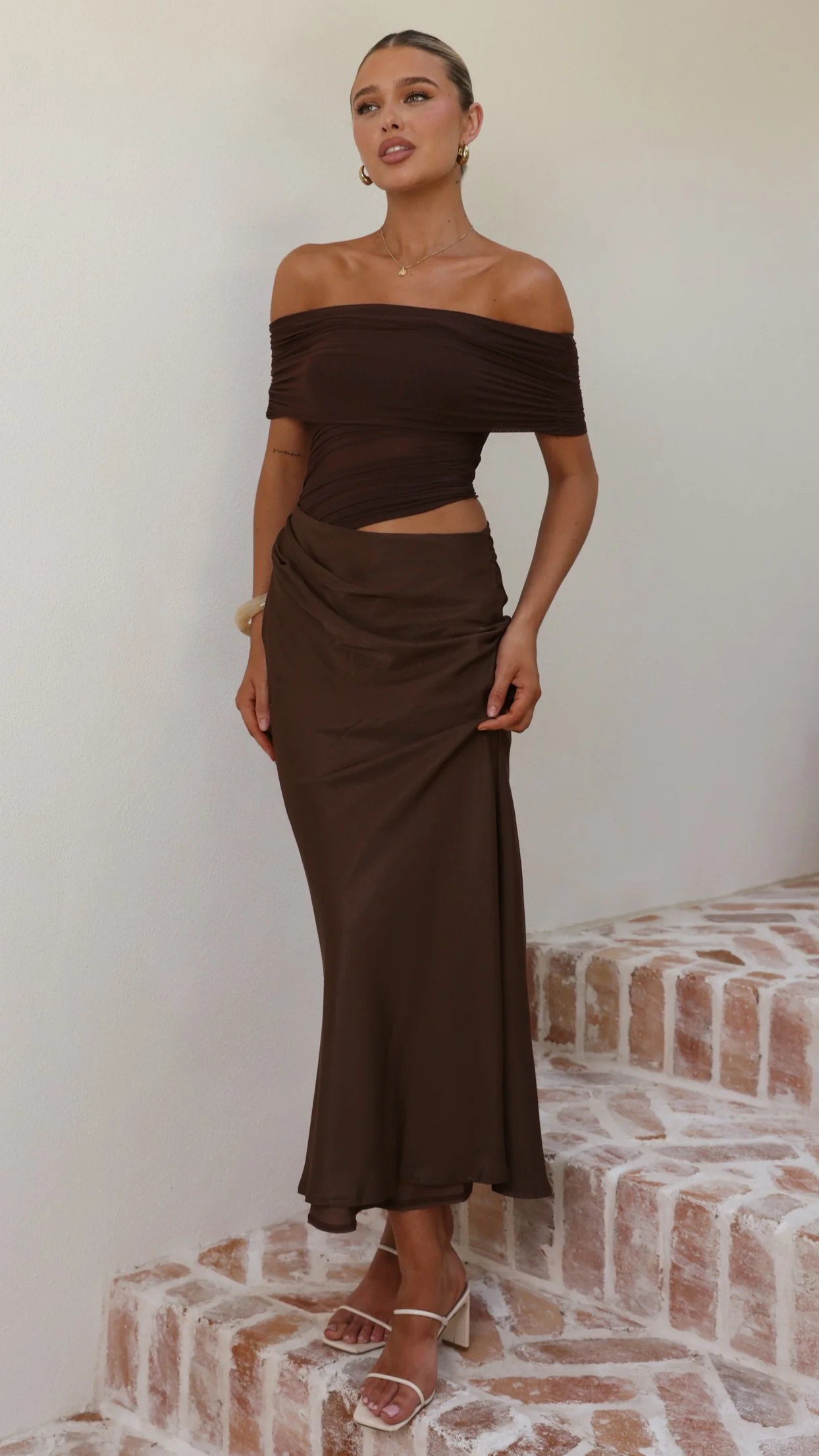 Daena Off Shoulder Maxi Dress - Chocolate - Image 6