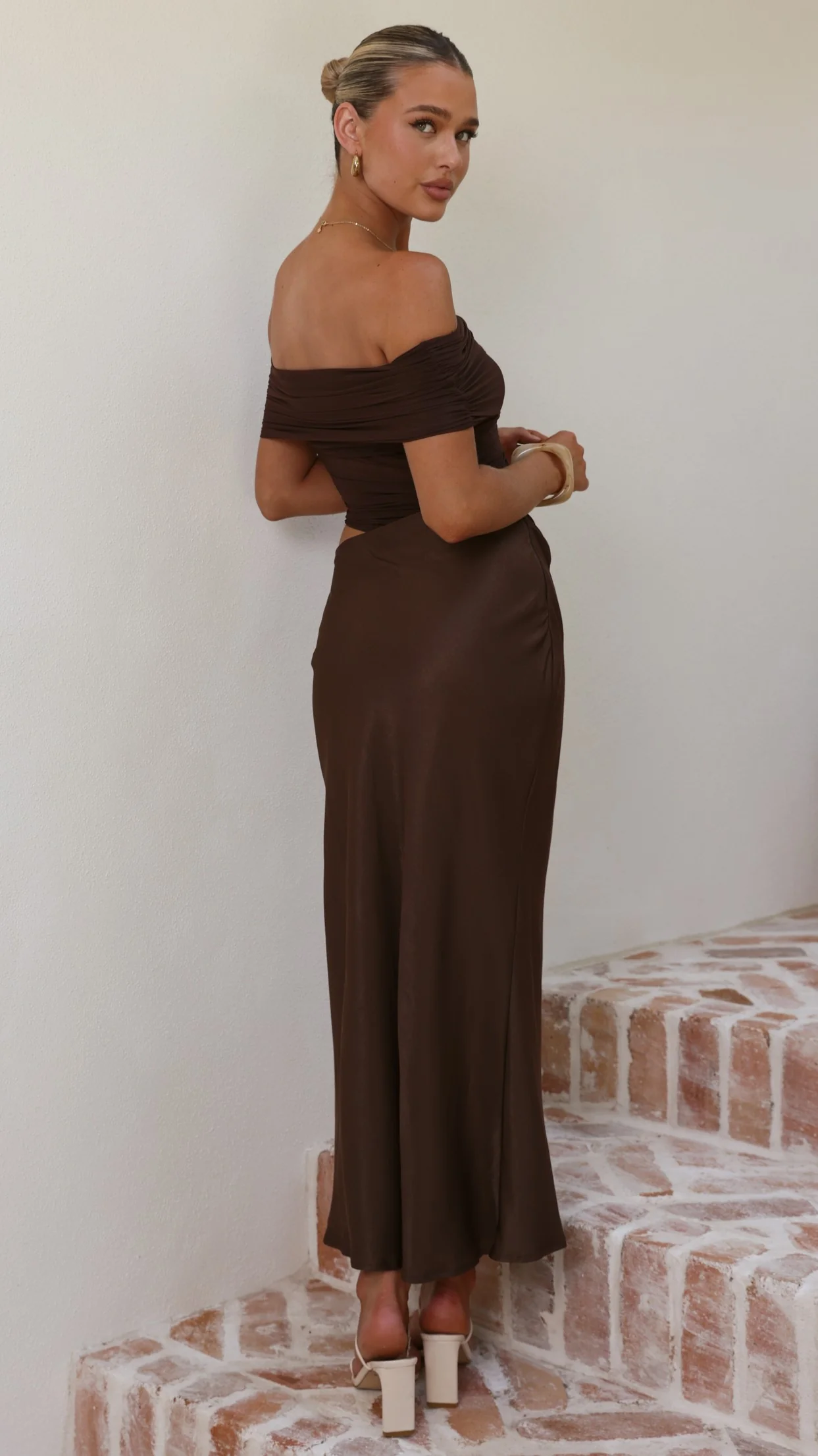 Daena Off Shoulder Maxi Dress - Chocolate - Image 7