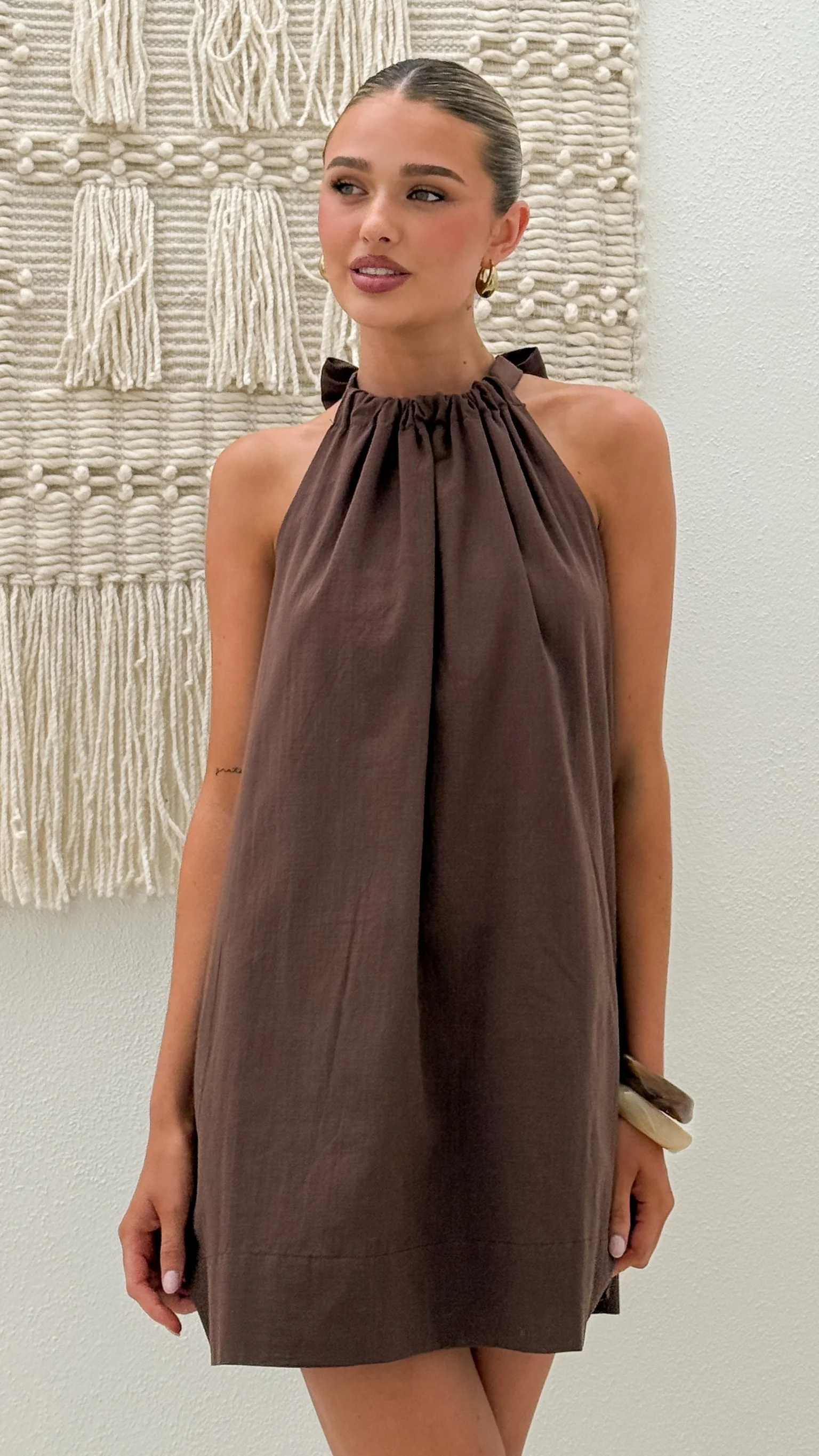 Demy Halter Mini Dress - Chocolate - Image 6