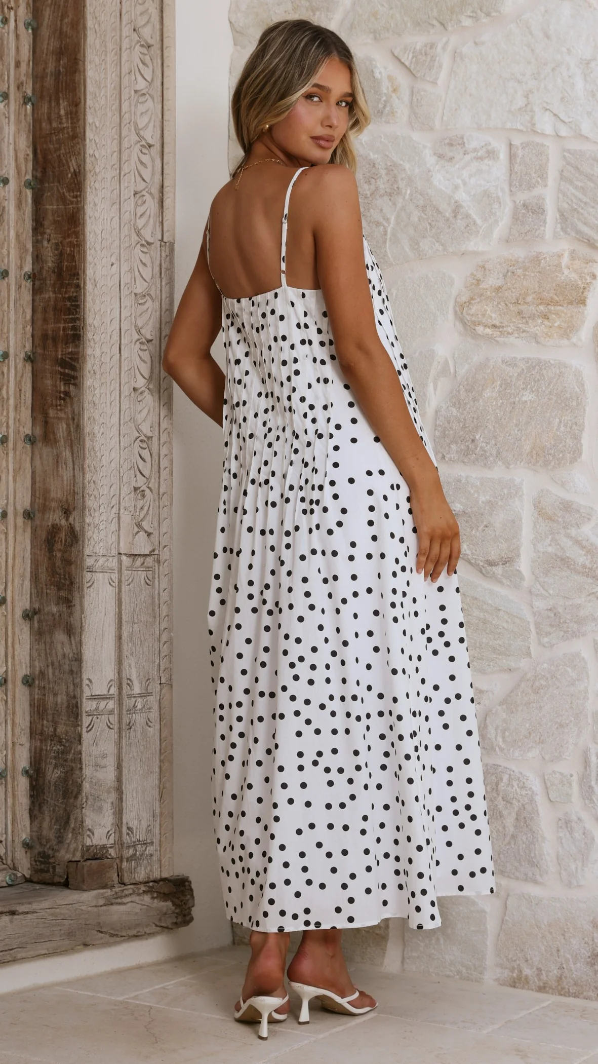 Dimmi Maxi Dress - White/Black Polka - Image 2