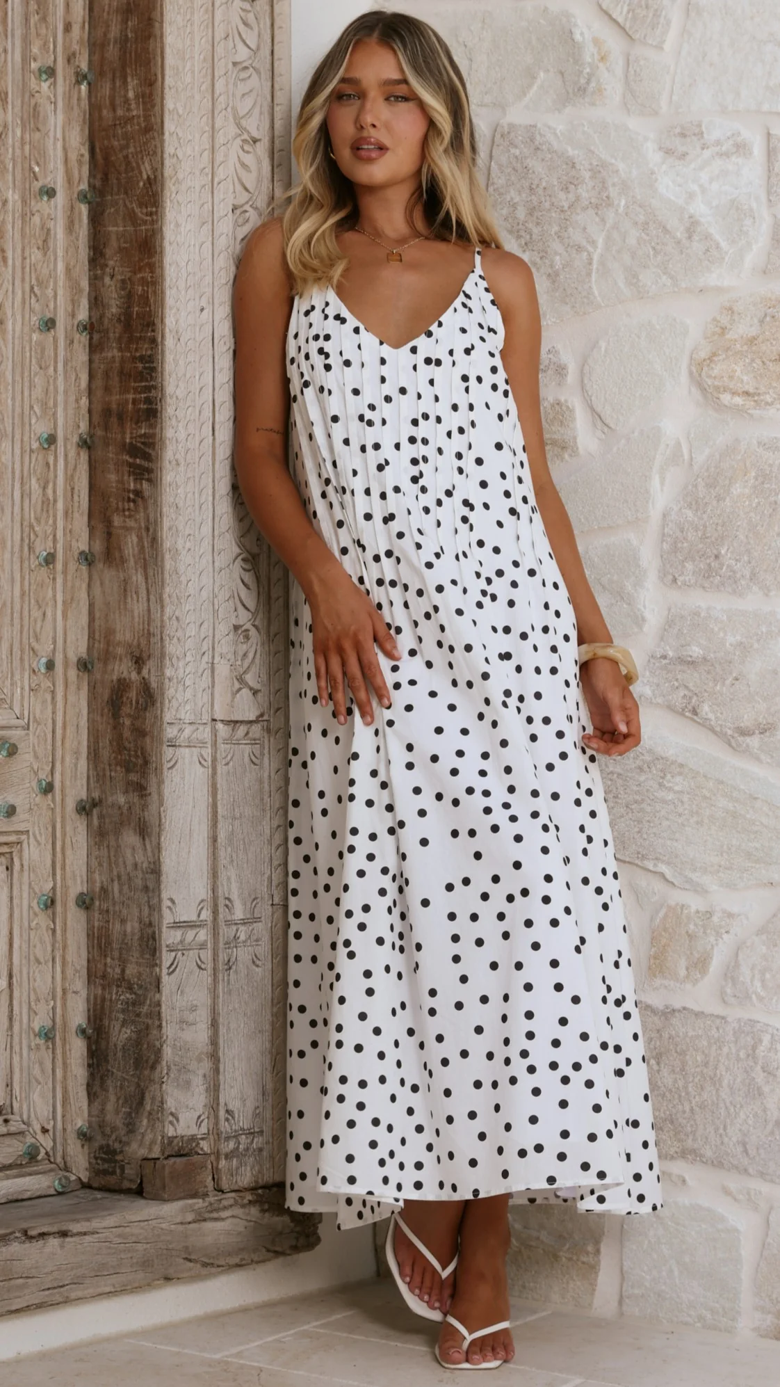 Dimmi Maxi Dress - White/Black Polka - Image 3