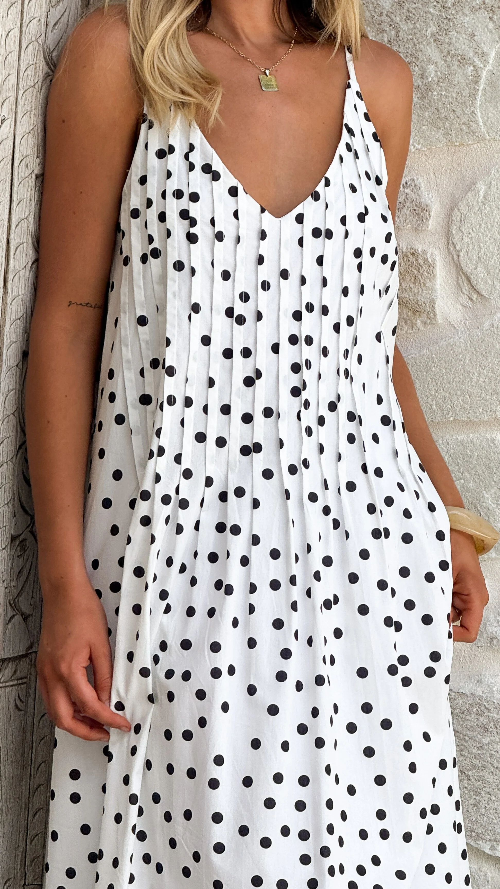 Dimmi Maxi Dress - White/Black Polka - Image 6