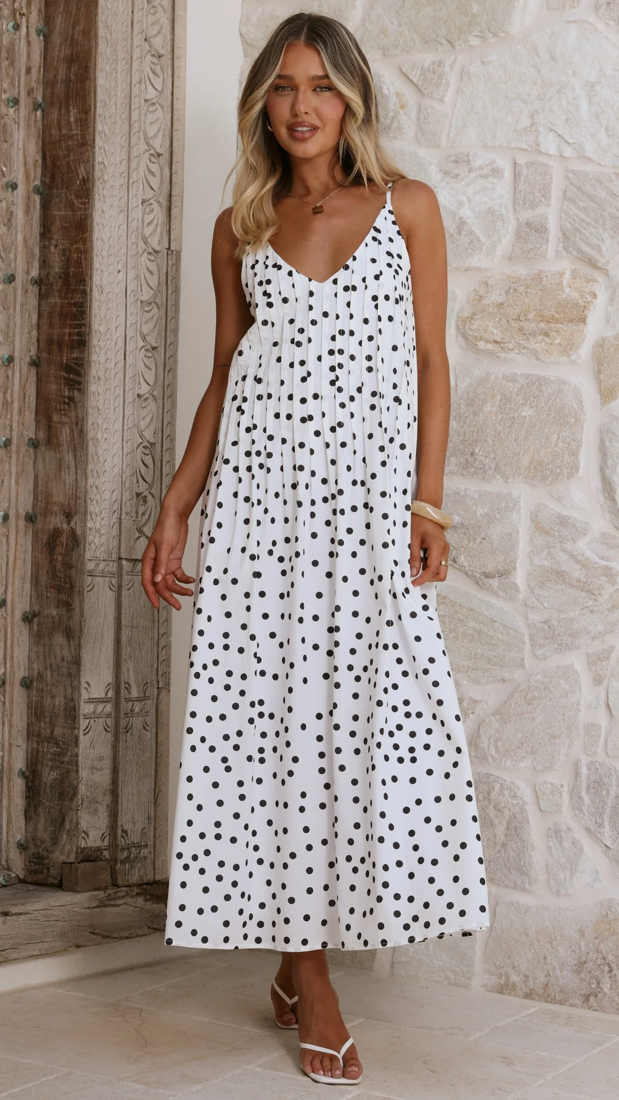 Dimmi Maxi Dress - White/Black Polka - Image 7