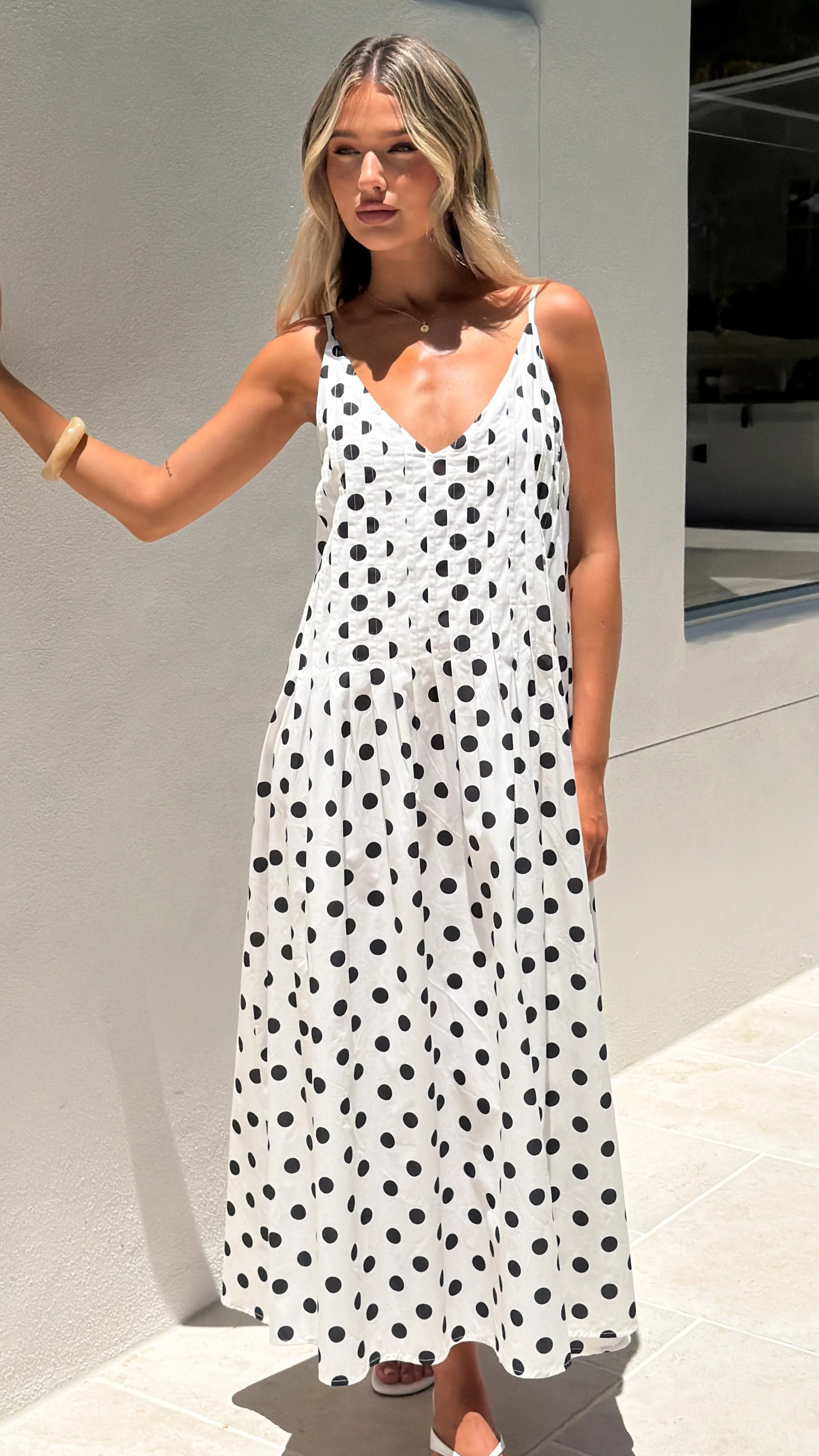 Dimmi Maxi Dress - White/Black Spot - Image 8
