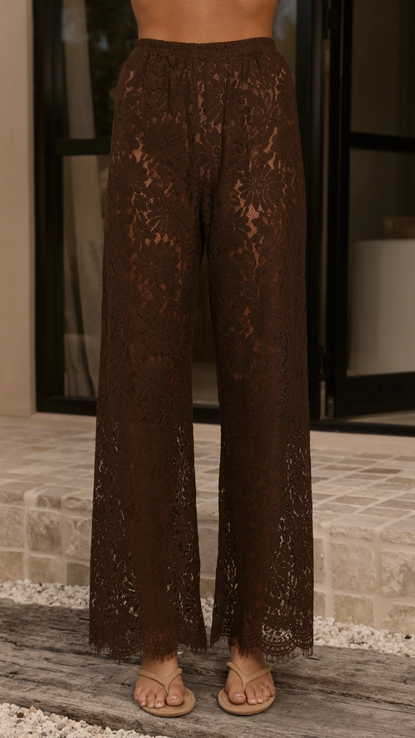 Ebony Asymmetrical Lace Top & Pants Set - Brown - Image 12