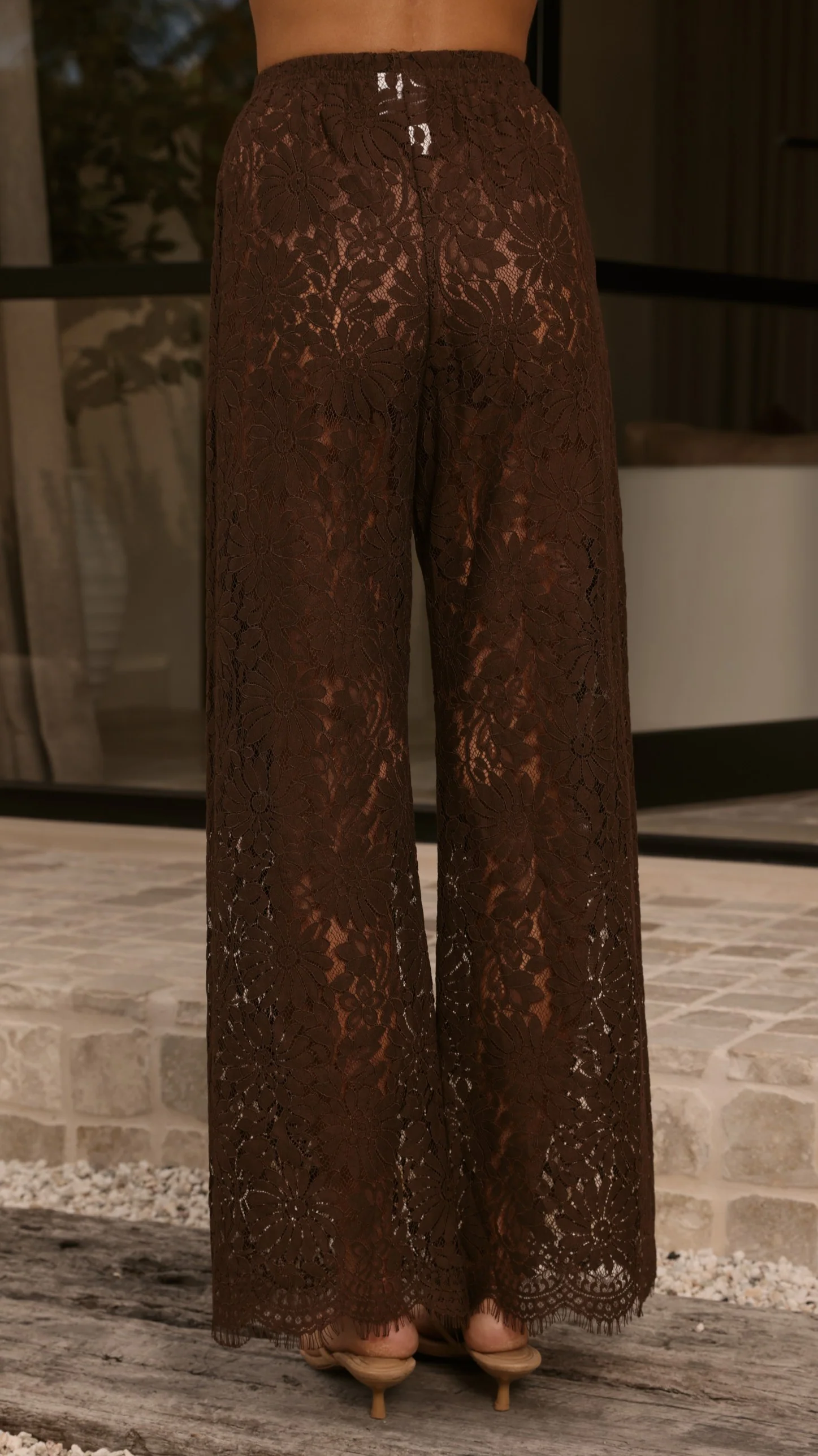 Ebony Asymmetrical Lace Top & Pants Set - Brown - Image 6