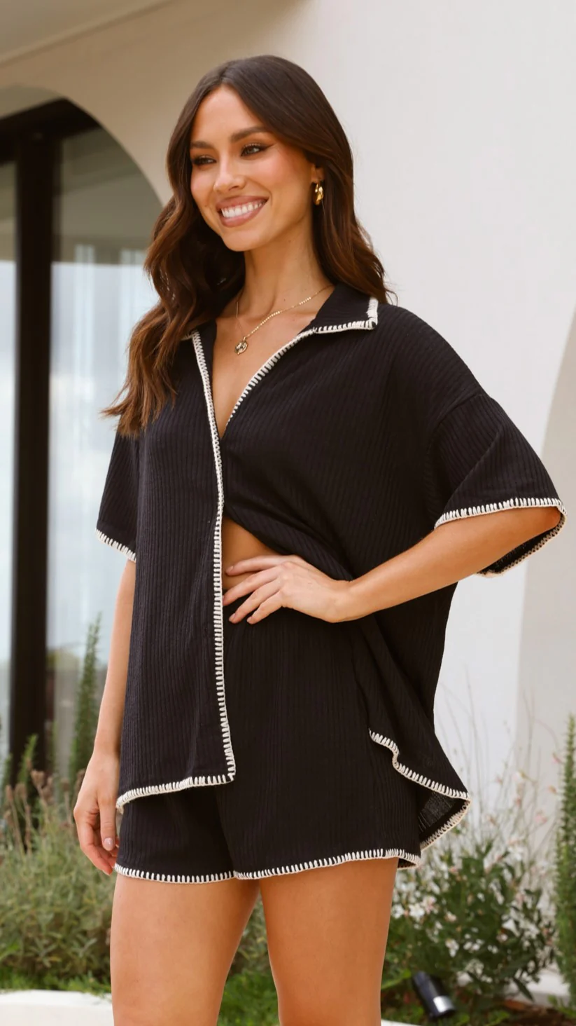Eden Knit Top and Shorts Set - Black - Image 2