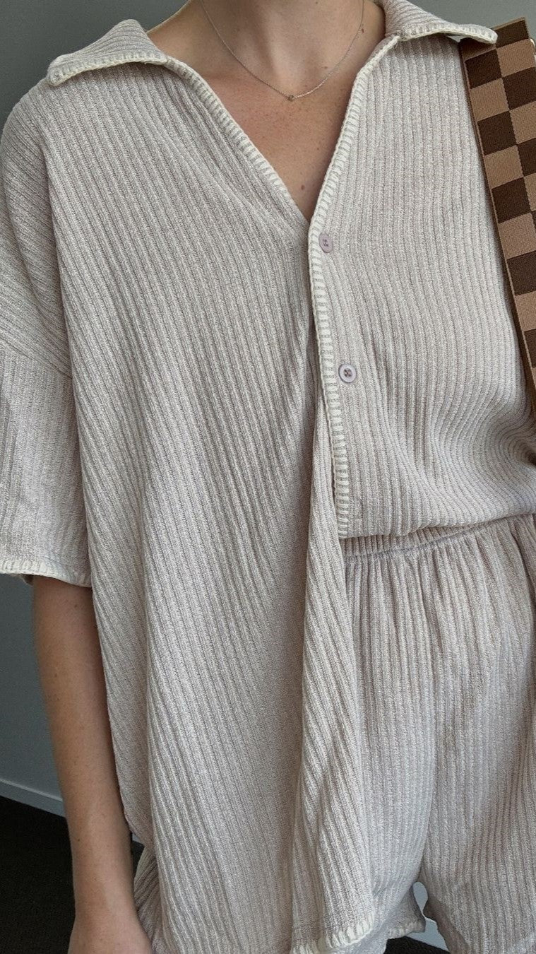 Eden Knit Top and Shorts Set - Taupe - Image 2