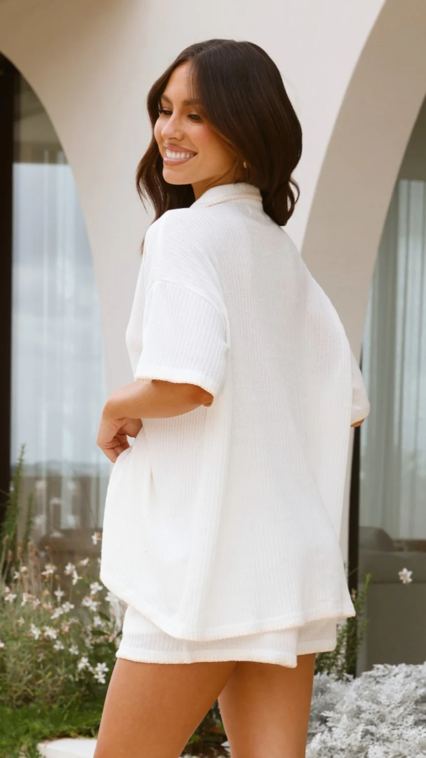 Eden Knit Top and Shorts Set - White - Image 3