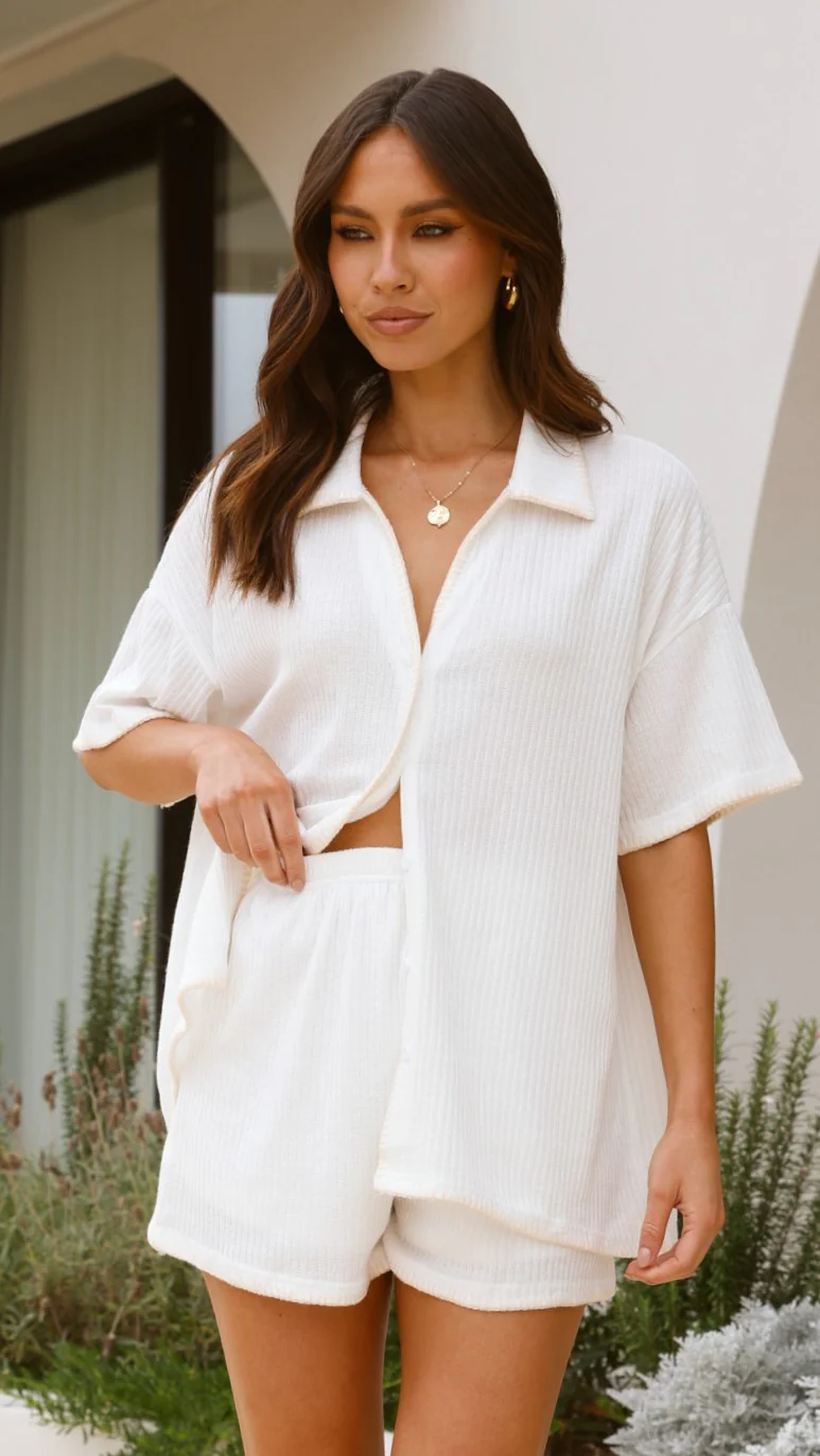 Eden Knit Top and Shorts Set - White - Image 7