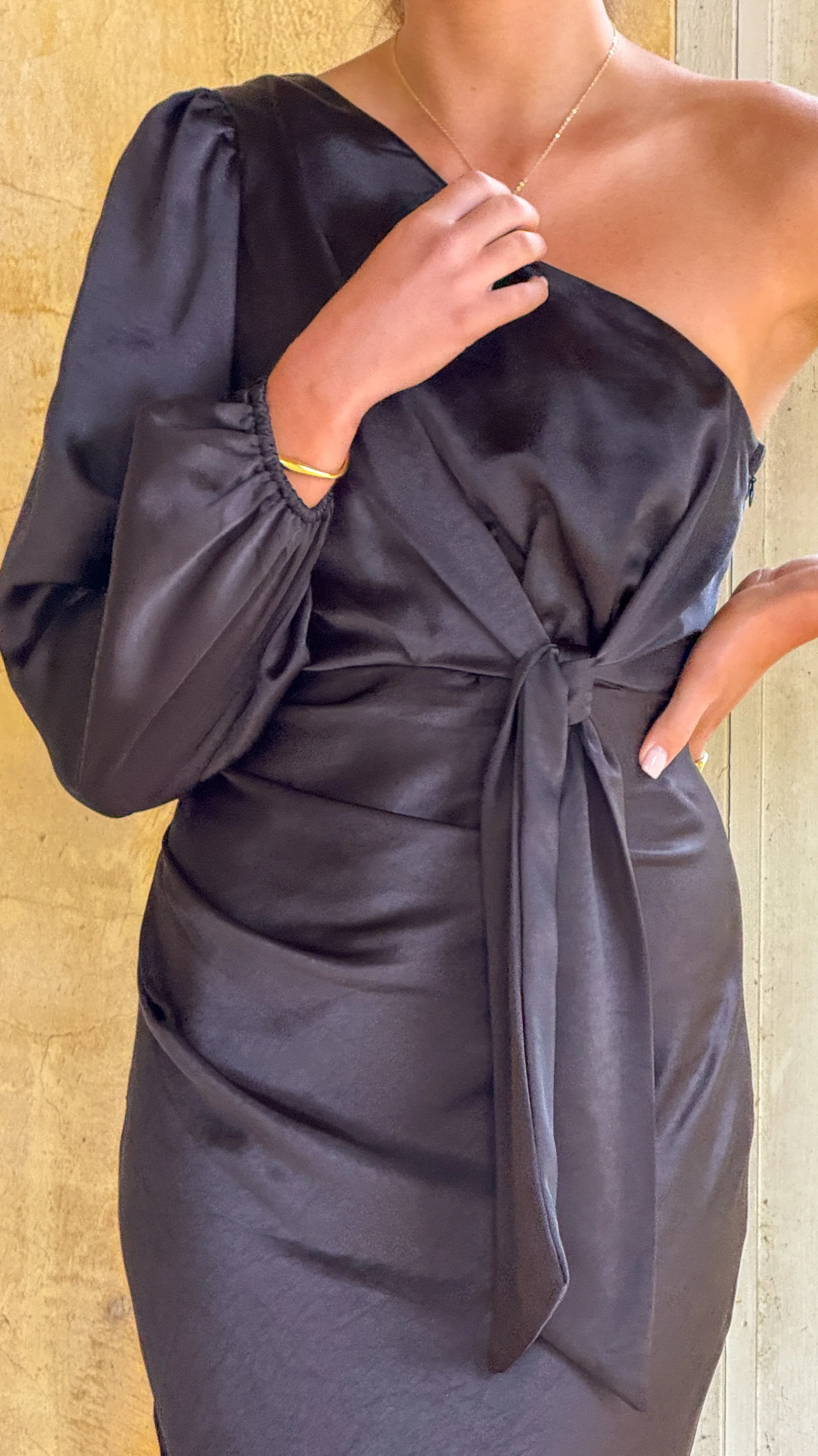 Eden One Shoulder Tie Front Maxi Dress - Black - Image 5