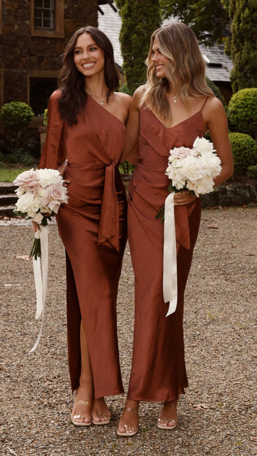 Eden One Shoulder Tie Front Maxi Dress - Rust - Image 11