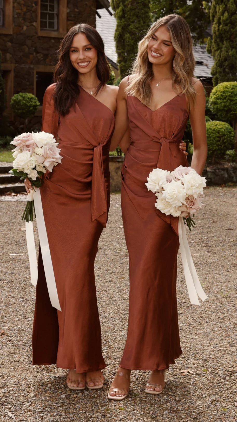 Eden One Shoulder Tie Front Maxi Dress - Rust - Image 12