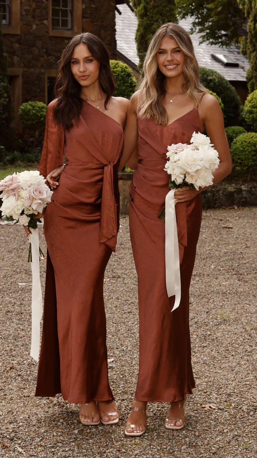Eden One Shoulder Tie Front Maxi Dress - Rust - Image 16