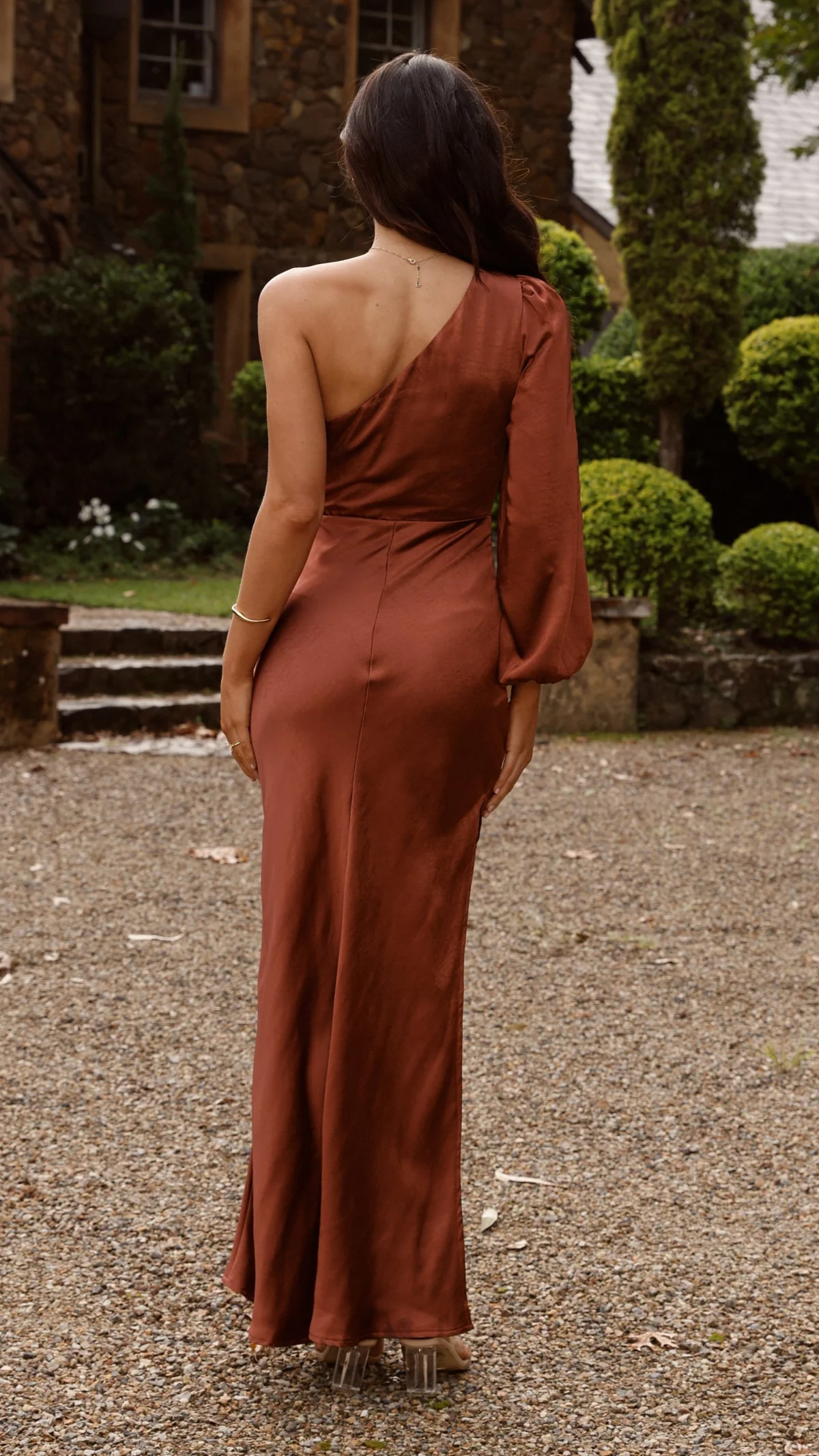 Eden One Shoulder Tie Front Maxi Dress - Rust - Image 2