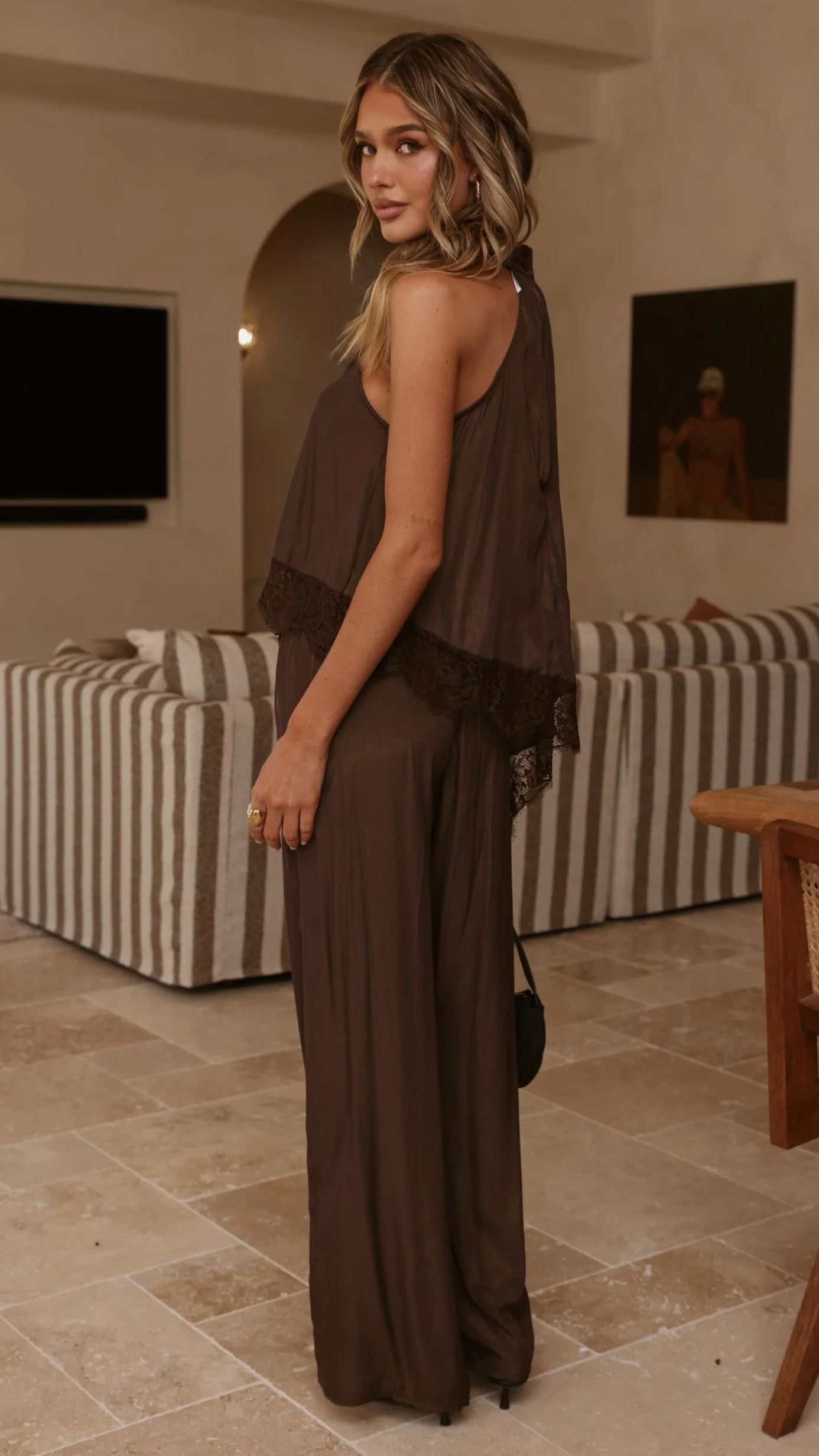 Elaia High Neck Top & Pants Set - Chocolate - Image 3