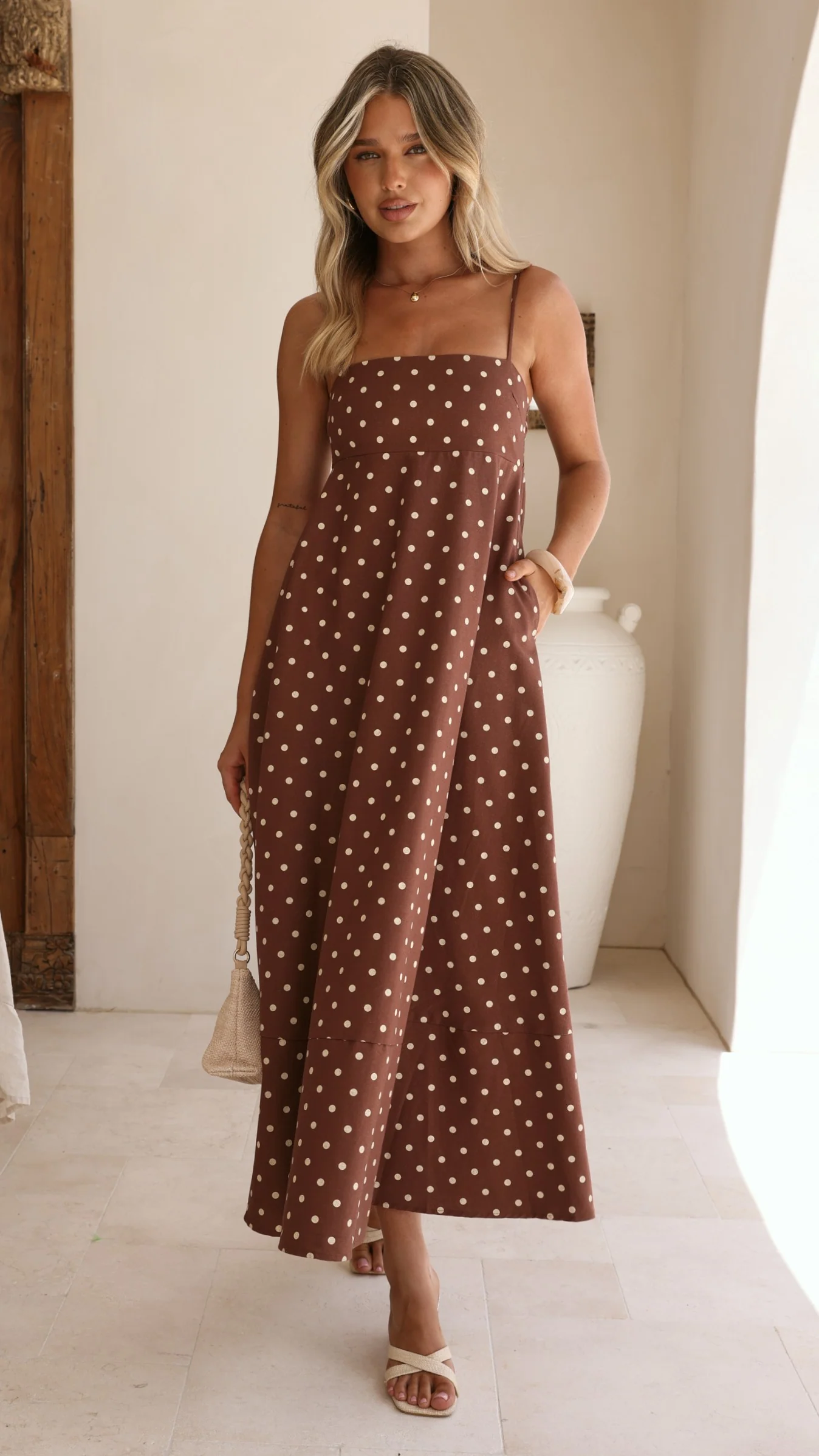 Elie Maxi Dress - Chocolate/Cream Polka Dot - Image 10