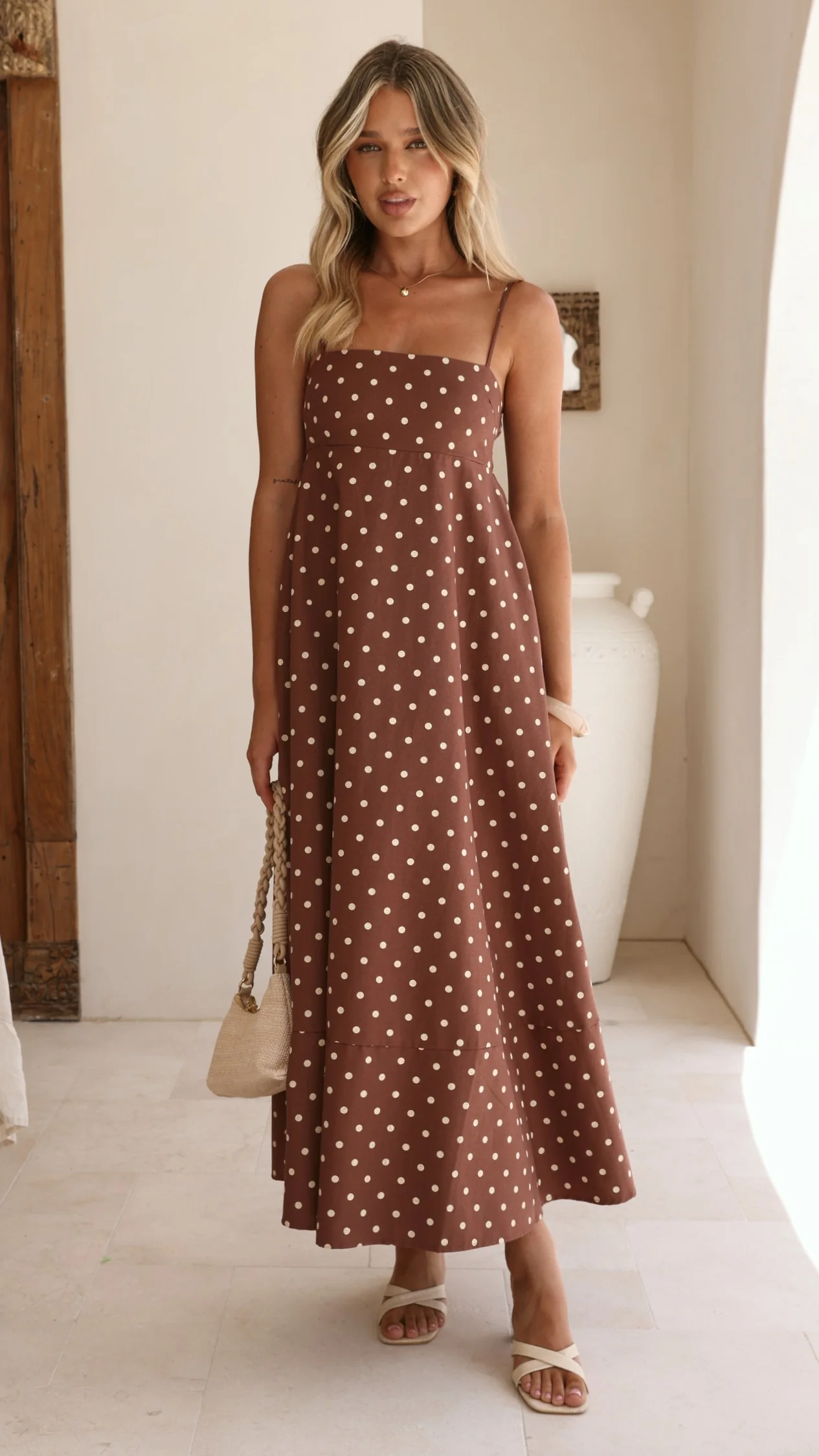 Elie Maxi Dress - Chocolate/Cream Polka Dot - Image 12