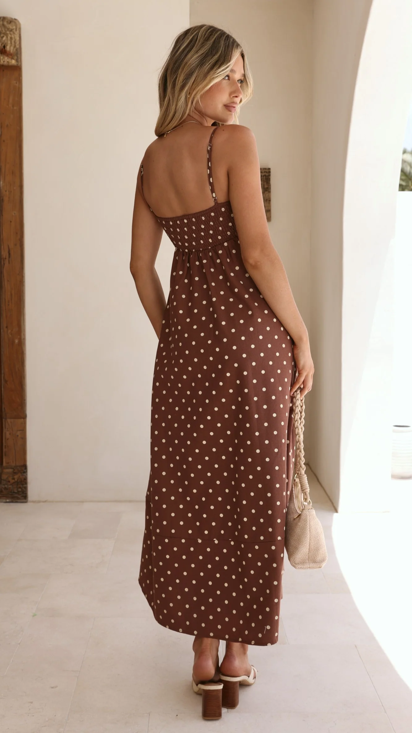 Elie Maxi Dress - Chocolate/Cream Polka Dot - Image 2