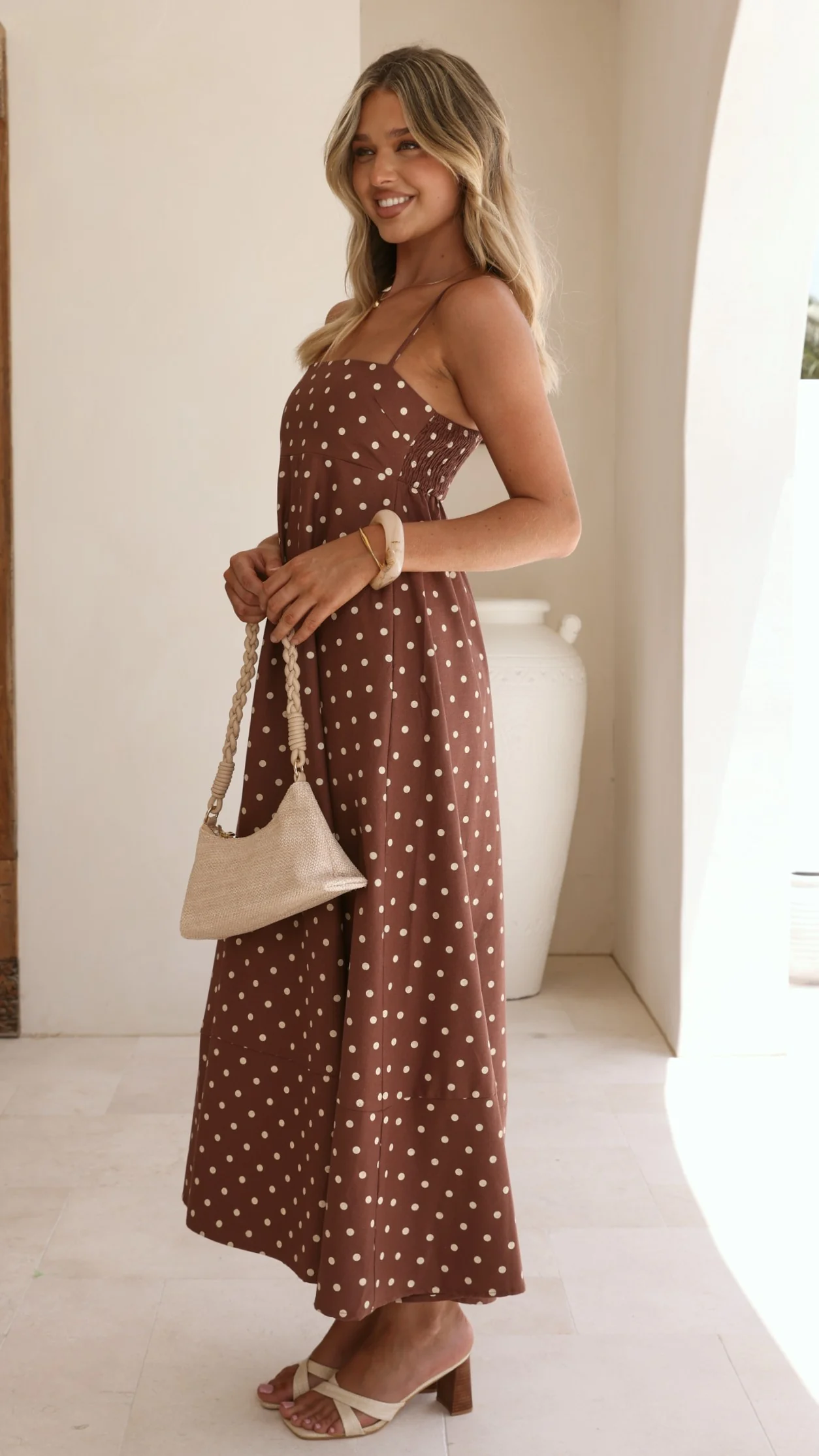 Elie Maxi Dress - Chocolate/Cream Polka Dot - Image 3