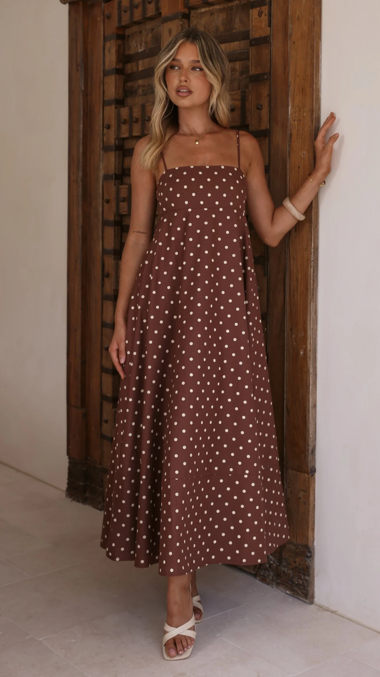 Elie Maxi Dress - Chocolate/Cream Polka Dot - Image 4