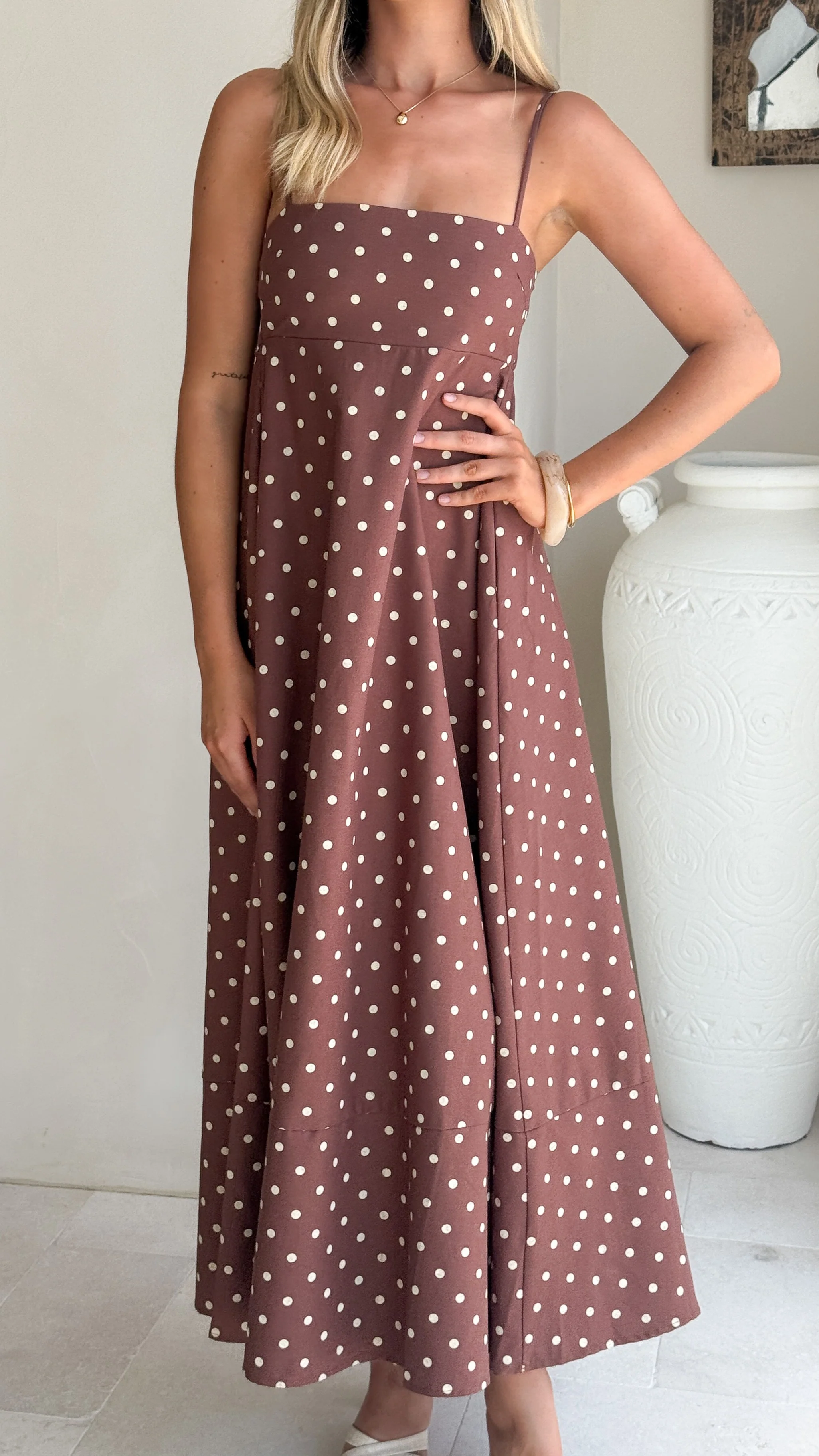 Elie Maxi Dress - Chocolate/Cream Polka Dot - Image 5
