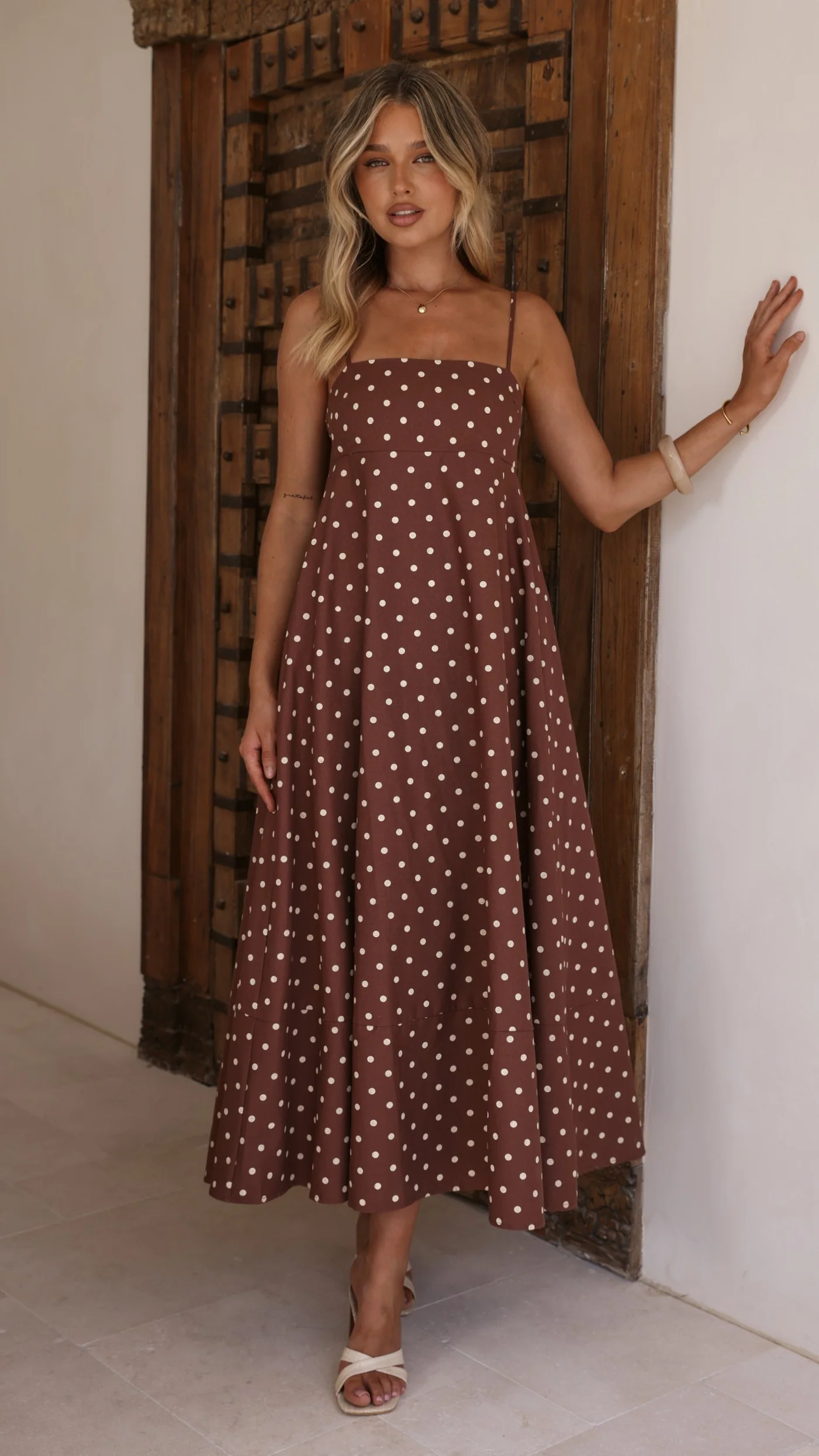 Elie Maxi Dress - Chocolate/Cream Polka Dot - Image 8