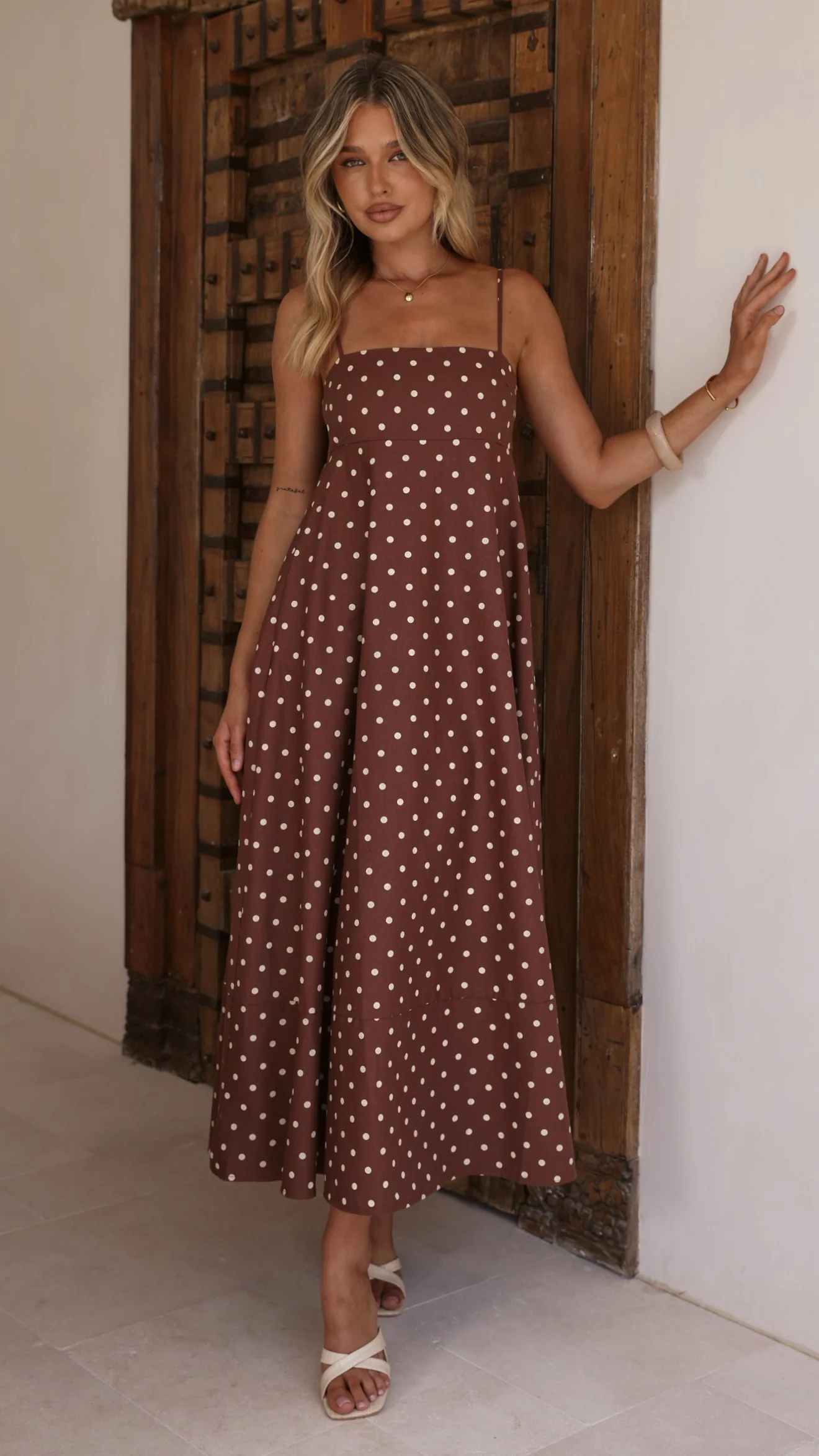 Elie Maxi Dress - Chocolate/Cream Polka Dot - Image 9